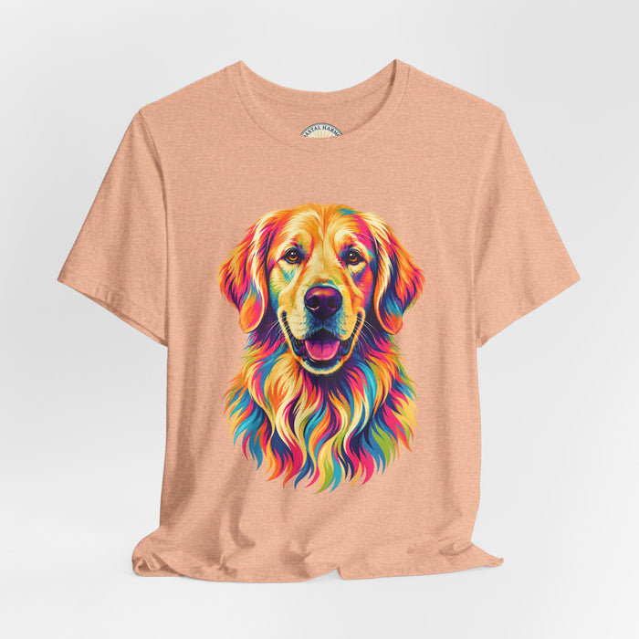 Colorful Golden Retriever T‑Shirt — Vibrant Rainbow Dog Portrait Tee for Dog Lovers