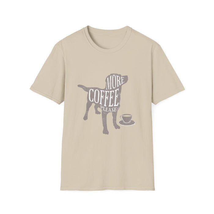 More Coffee Please Dog T‑Shirt — Cute Labrador Coffee Lover Tee