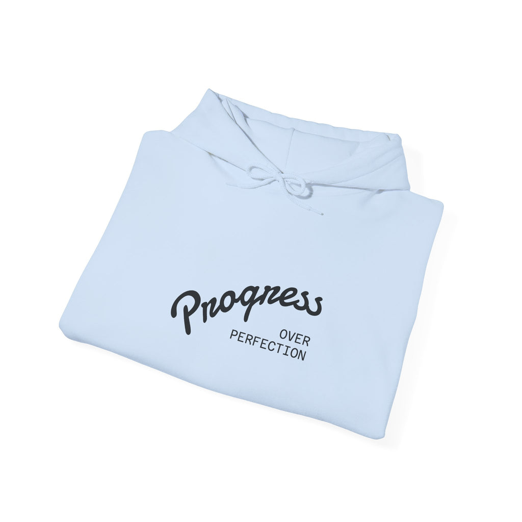 Coastal Harmony Surf Hoodie — "Progress Over Perfection" Graphic Sweatshirt