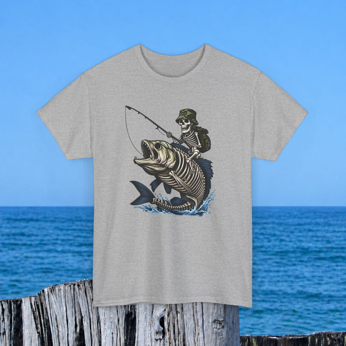 Fishing Skeleton Graphic Tee — Vintage Grim Reaper Angler Shirt