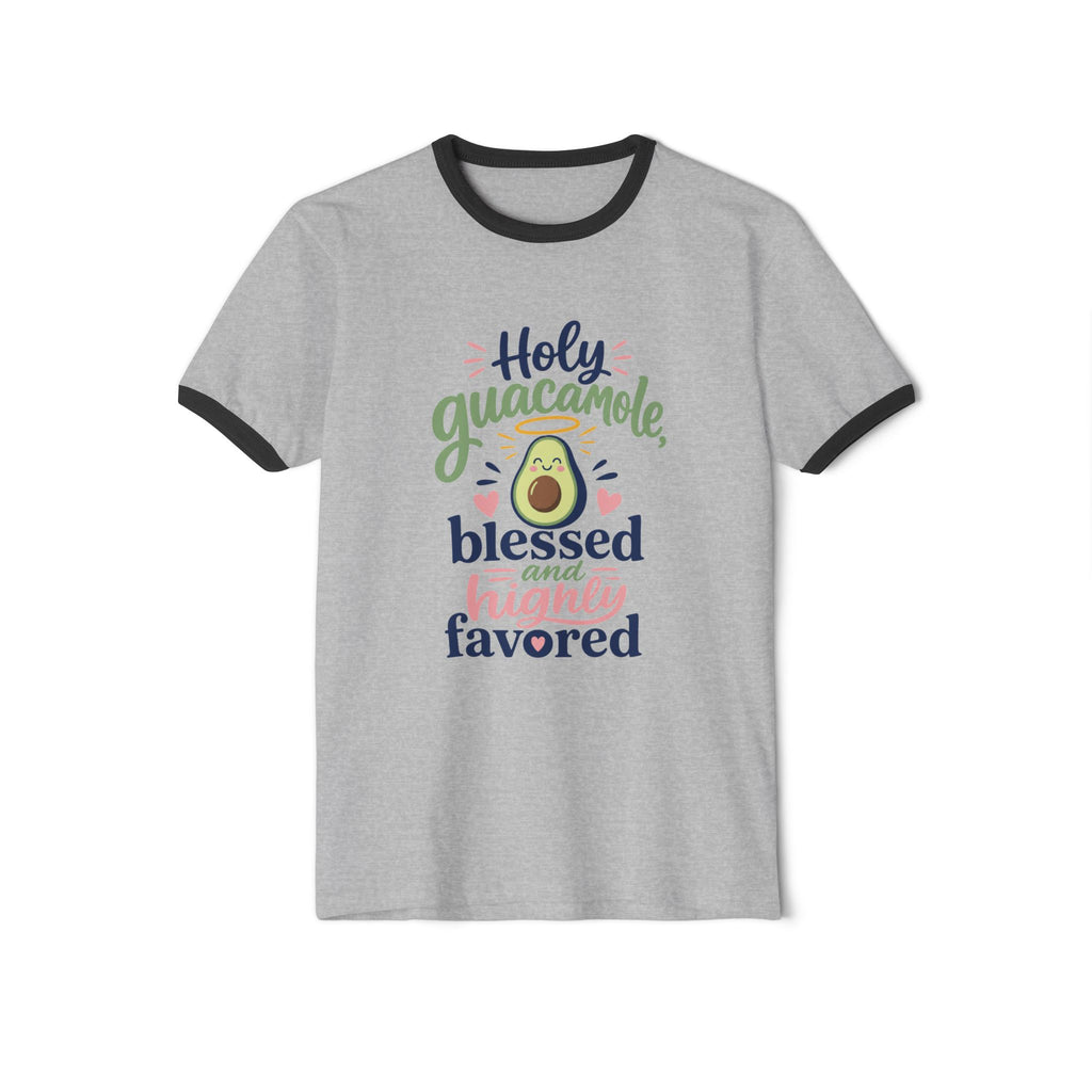 Holy Guacamole Avocado Ringer Tee — "Blessed and Highly Favored" Graphic T-Shirt
