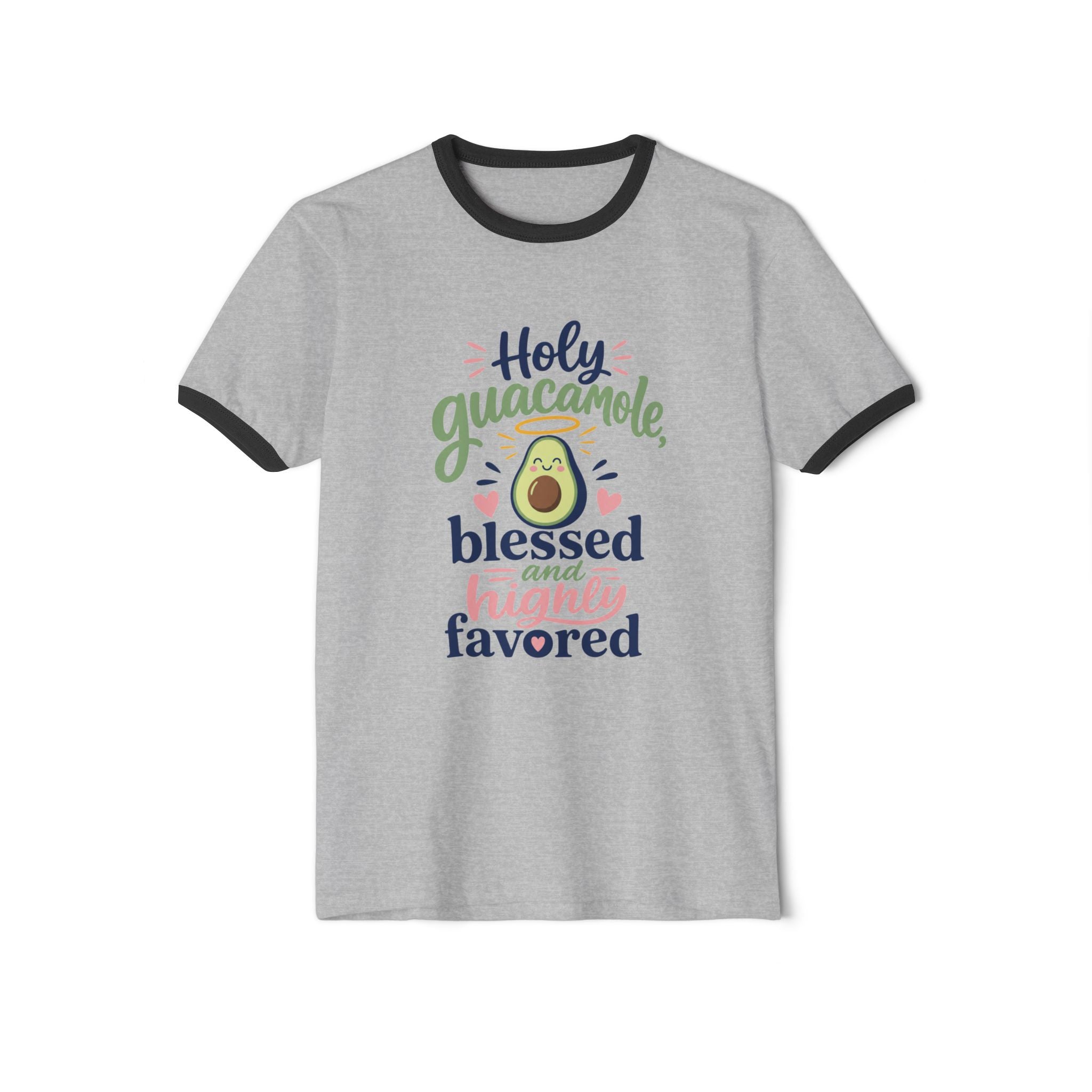 Holy Guacamole Avocado Ringer Tee — "Blessed and Highly Favored" Graphic T-Shirt