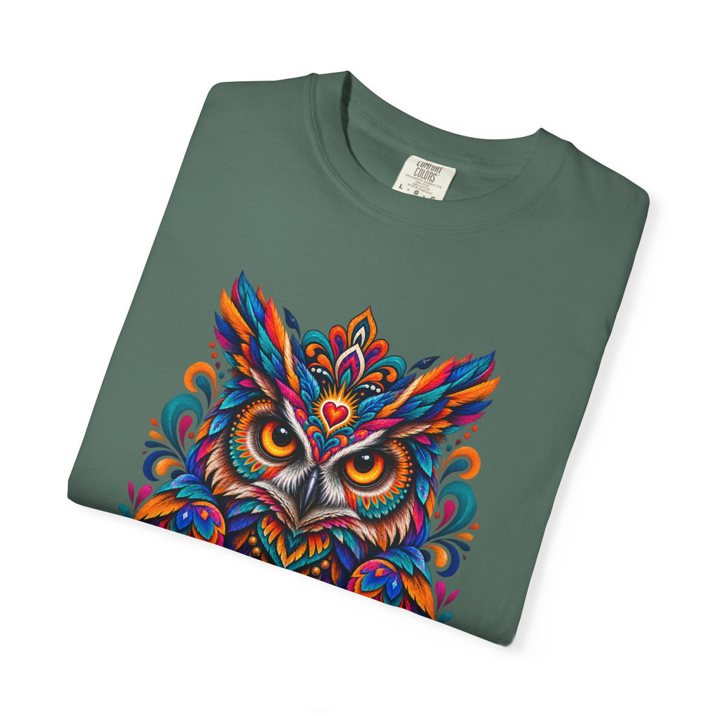 Colorful Owl 'Sabiduría' T-Shirt – Vibrant Mexican Folk Art Tee