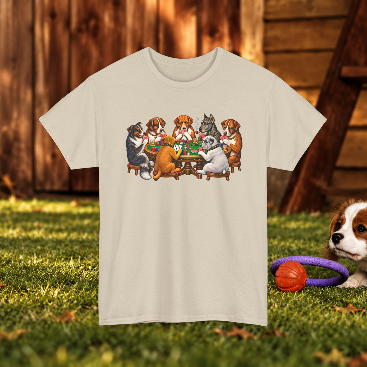 Dog Poker Night T‑Shirt — Cute Dogs Playing Cards Graphic Tee