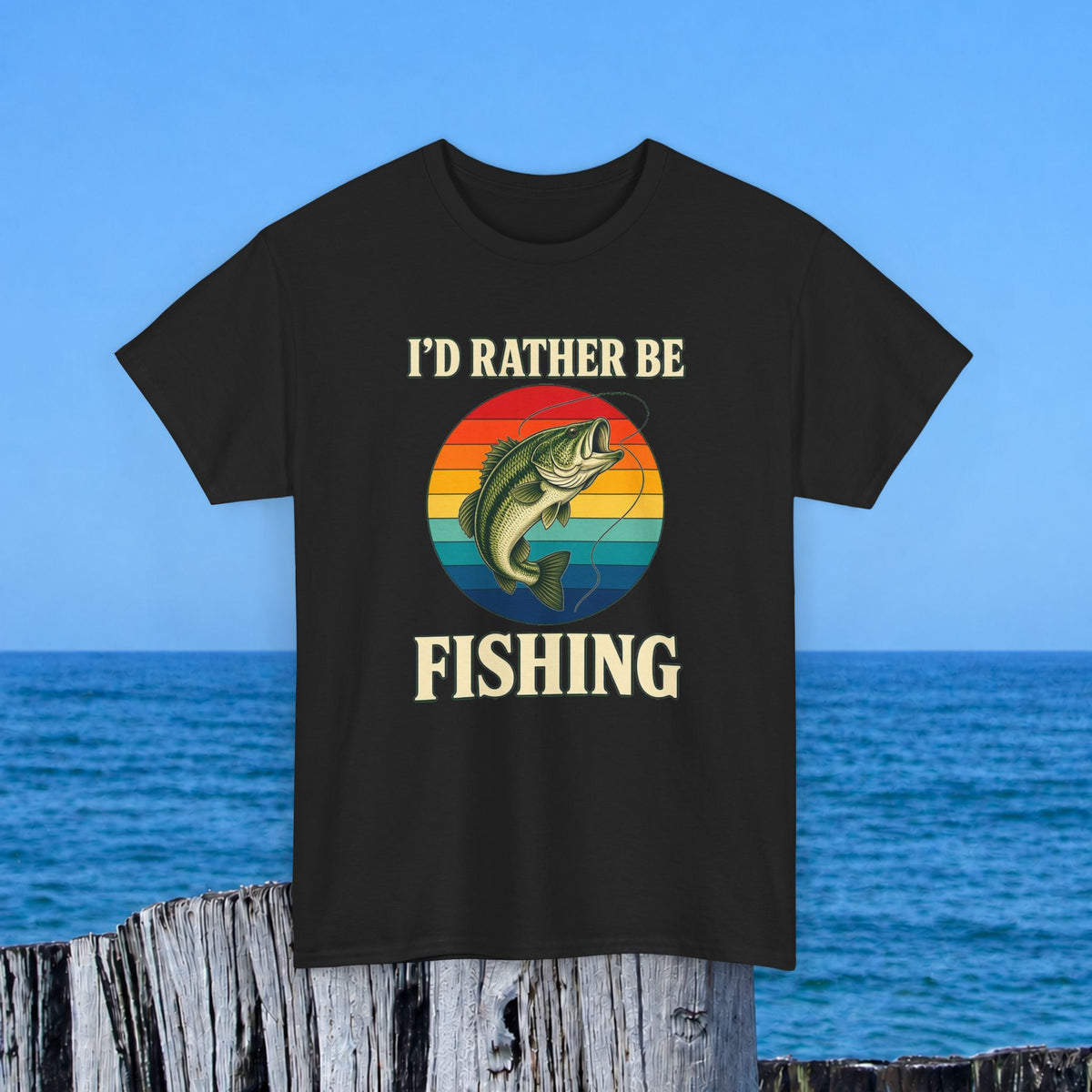 Fishing T-Shirt — "I'd Rather Be Fishing" Retro Bass Tee