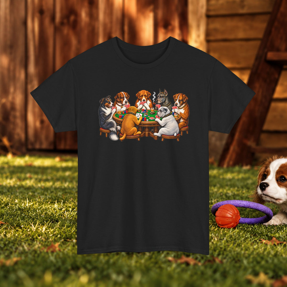 Dog Poker Night T‑Shirt — Cute Dogs Playing Cards Graphic Tee