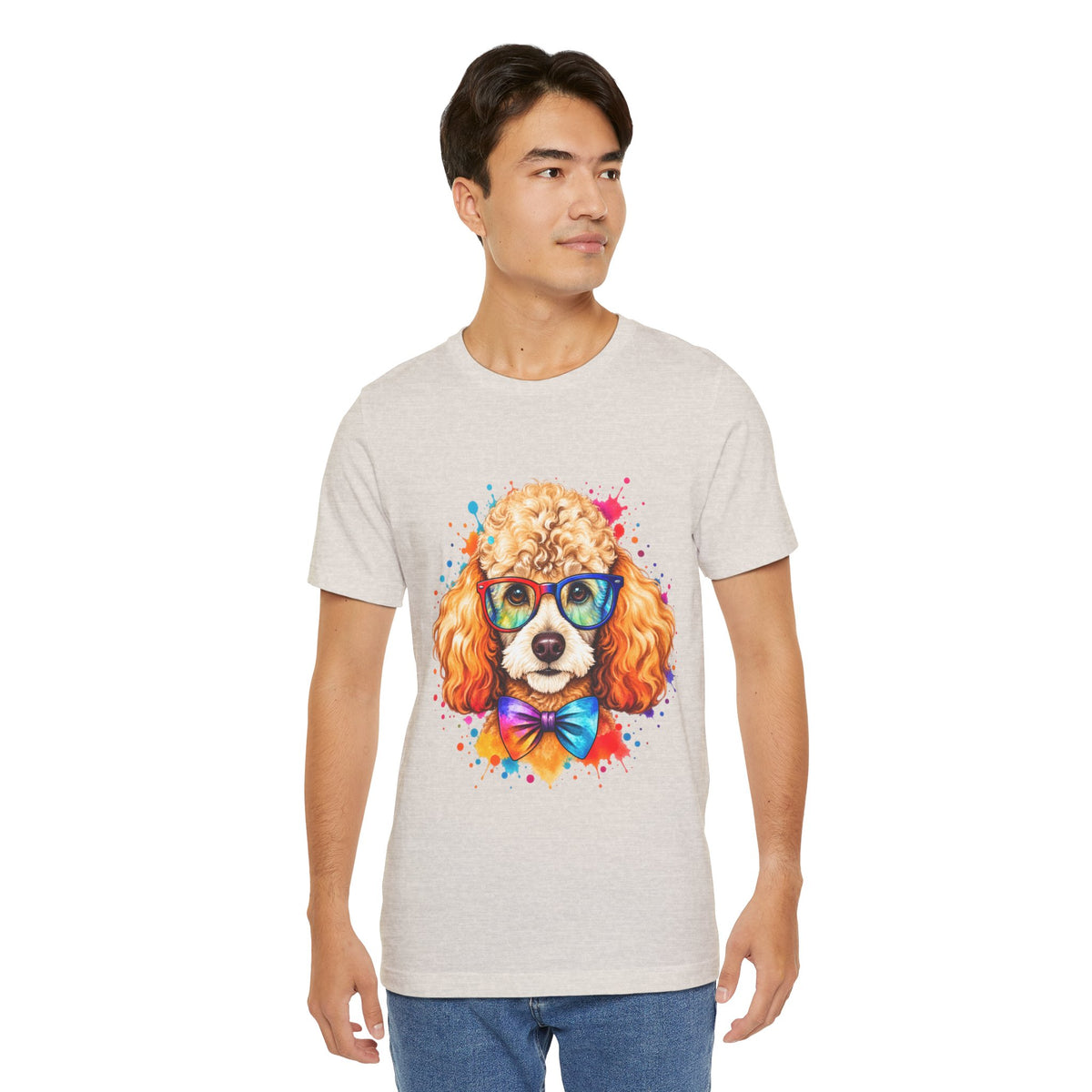 Poodle Portrait T-Shirt - Colorful Glasses & Bow Tie Dog Tee