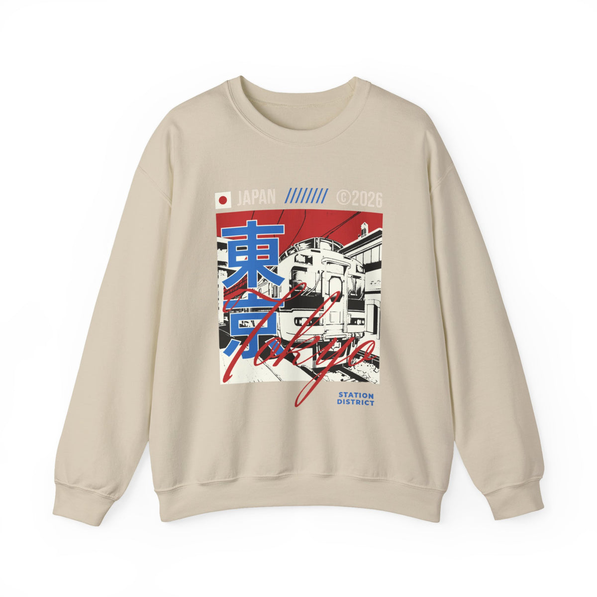 Retro Tokyo Streetwear Crewneck Sweatshirt — Japanese Kanji Cityscape Design