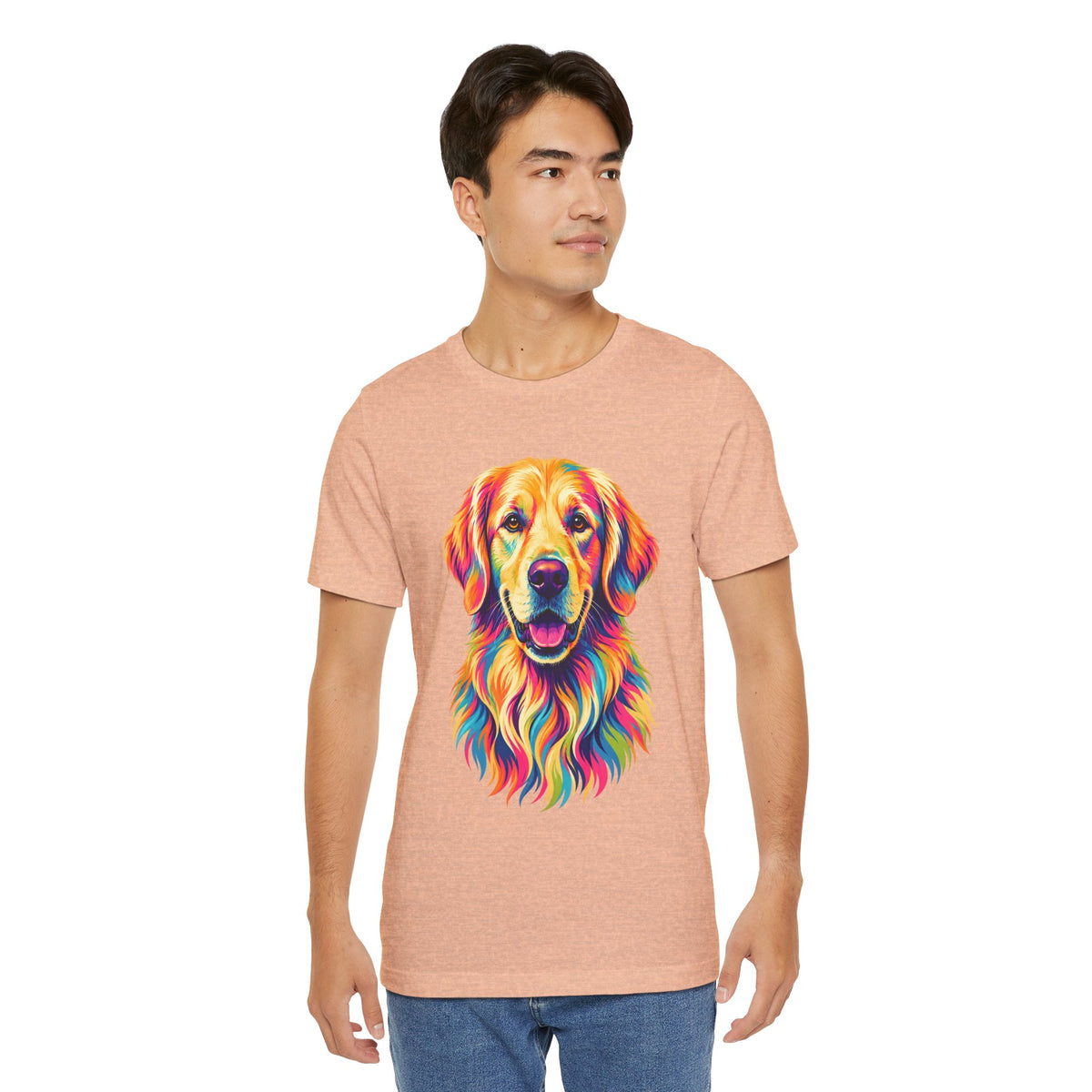 Colorful Golden Retriever T‑Shirt — Vibrant Rainbow Dog Portrait Tee for Dog Lovers