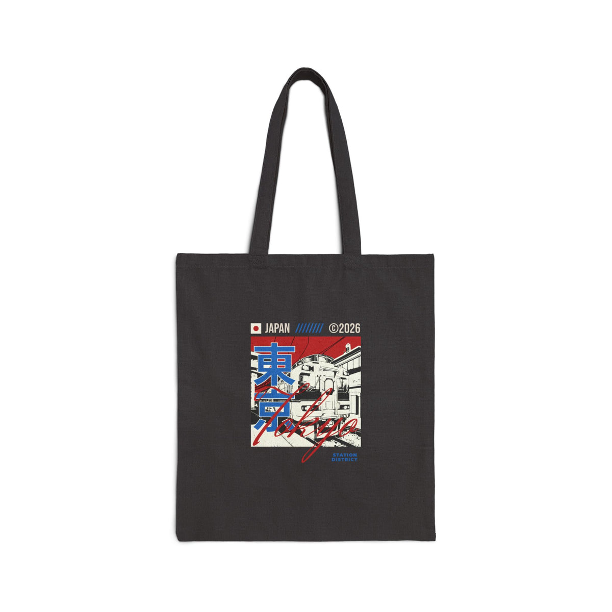 Tokyo Street Scene Canvas Tote Bag — Vintage Retro Train Graphic