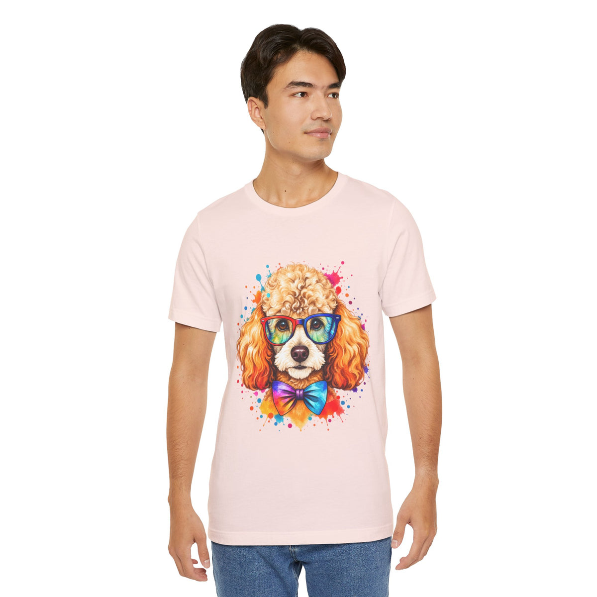 Poodle Portrait T-Shirt - Colorful Glasses & Bow Tie Dog Tee