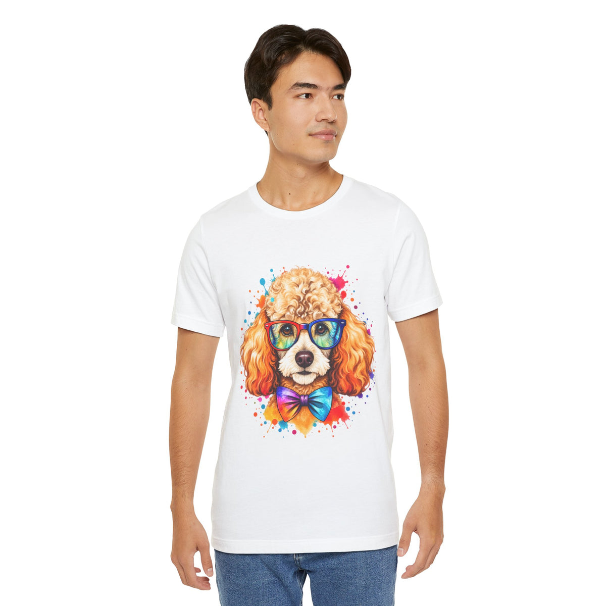 Poodle Portrait T-Shirt - Colorful Glasses & Bow Tie Dog Tee