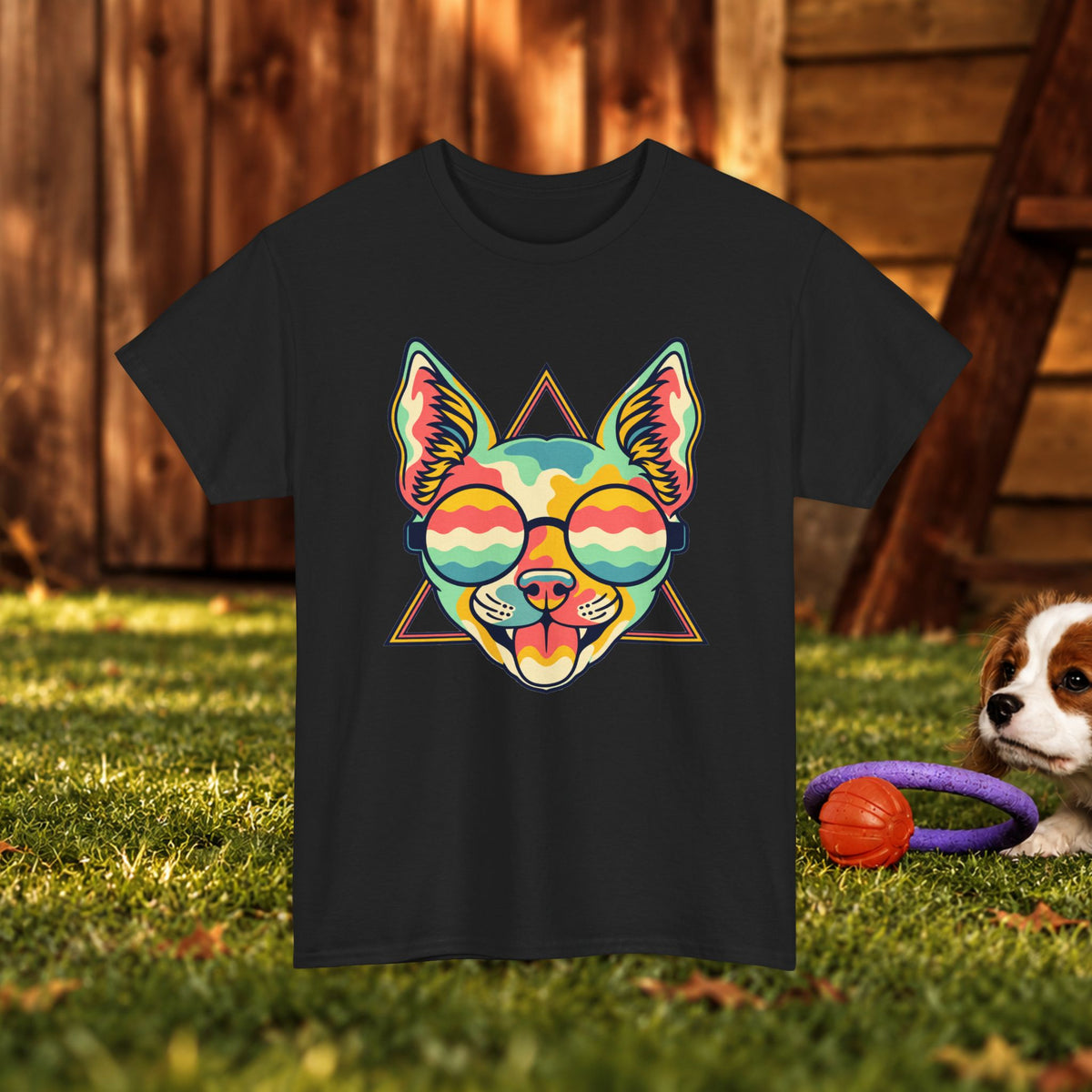Chihuahua Sunglasses Tee — Colorful Retro Dog Graphic T-Shirt