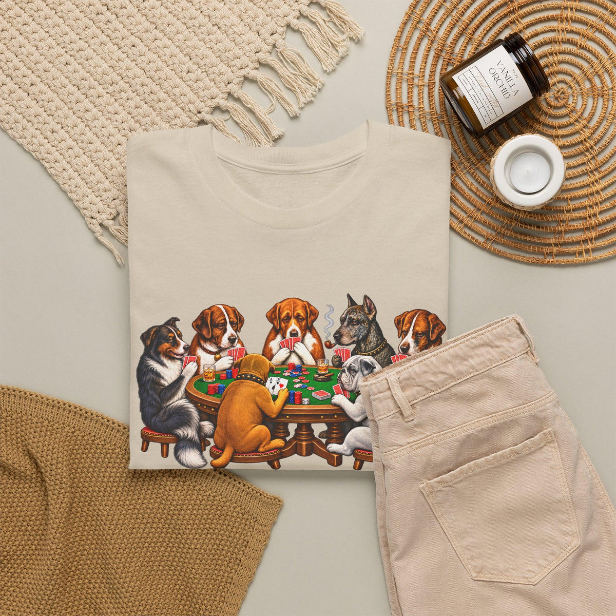 Dog Poker Night T‑Shirt — Cute Dogs Playing Cards Graphic Tee