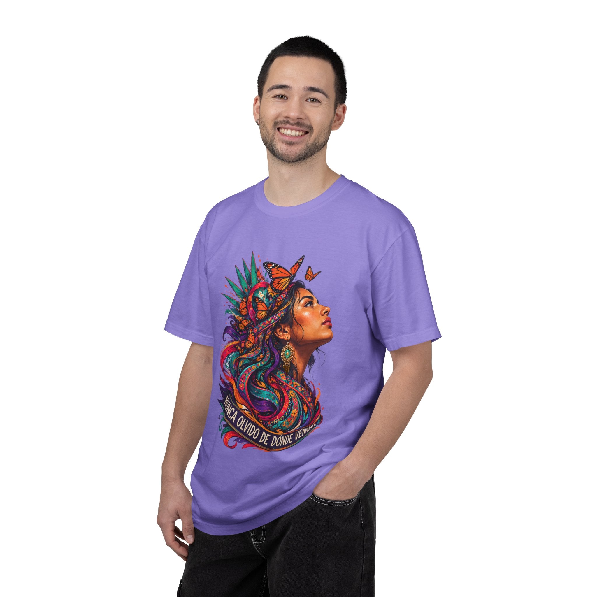T-Shirt — 'Nunca Olvido De Donde Vengo' Colorful Indigenous Woman Graphic