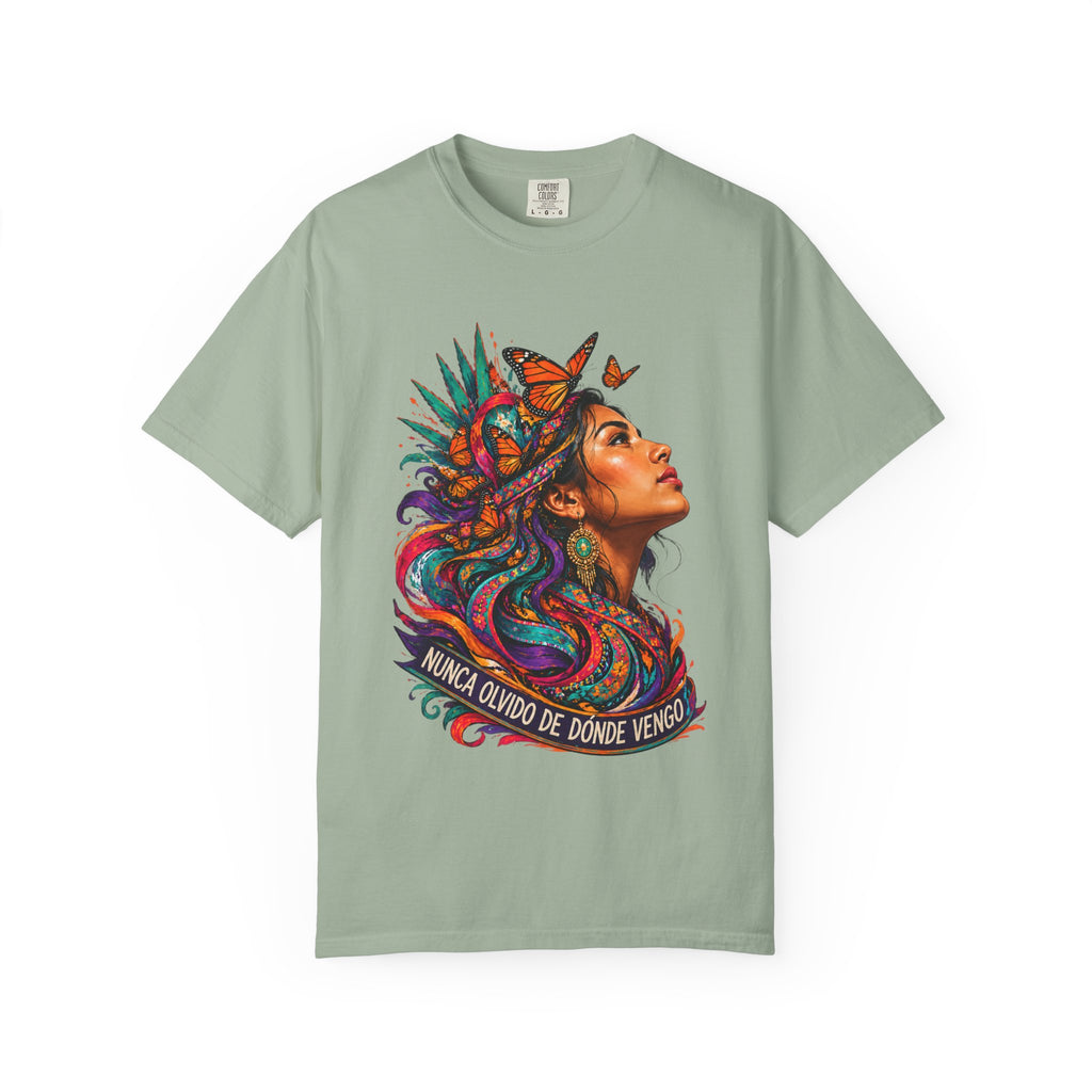 T-Shirt — 'Nunca Olvido De Donde Vengo' Colorful Indigenous Woman Graphic
