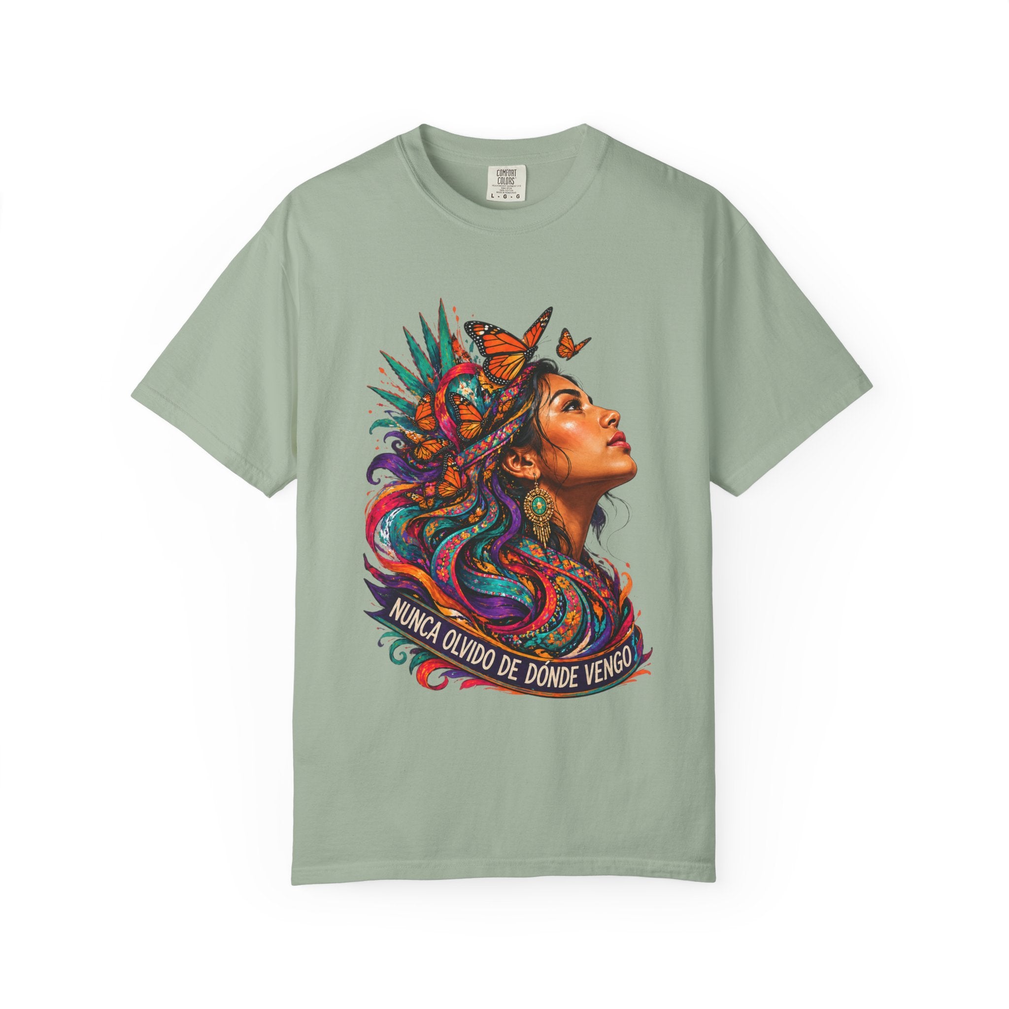 T-Shirt — 'Nunca Olvido De Donde Vengo' Colorful Indigenous Woman Graphic