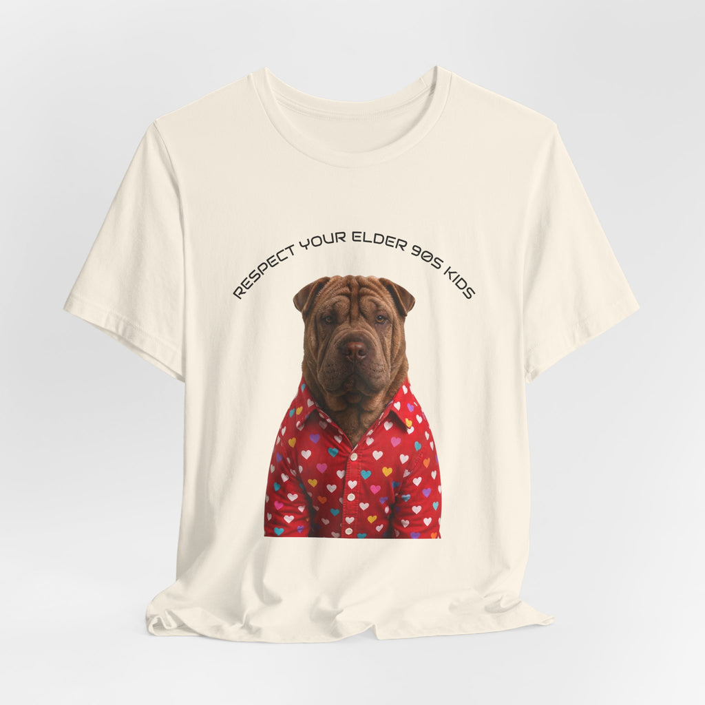 Respect Your Elder Dog Tee — Cute Shar Pei in Heart Pajamas Graphic T‑Shirt