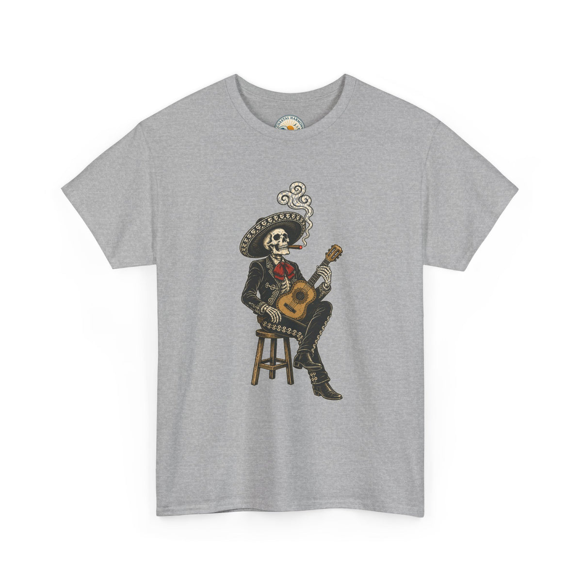 Day of the Dead Mariachi Guitar Tee — Skeleton Musician T-Shirt