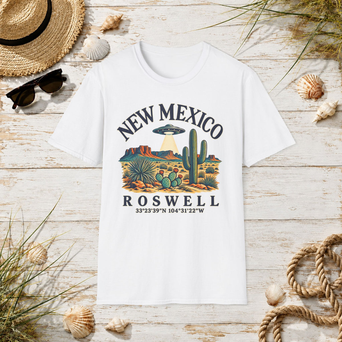 New Mexico Roswell UFO T-Shirt — Retro Desert Cactus Travel Tee