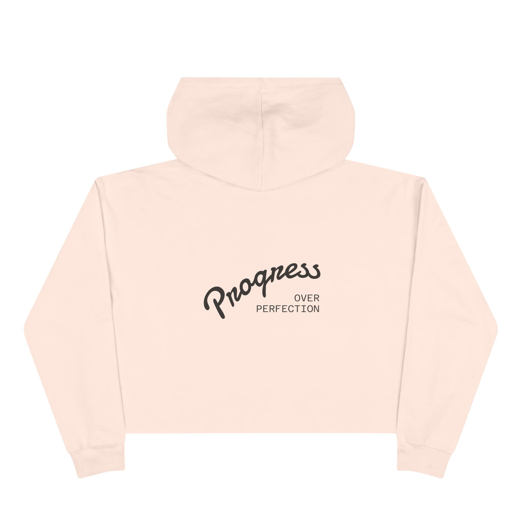 Coastal Harmony Crop Hoodie — "Progress Over Perfection" Surf Vibe Cropped Sweatshirt