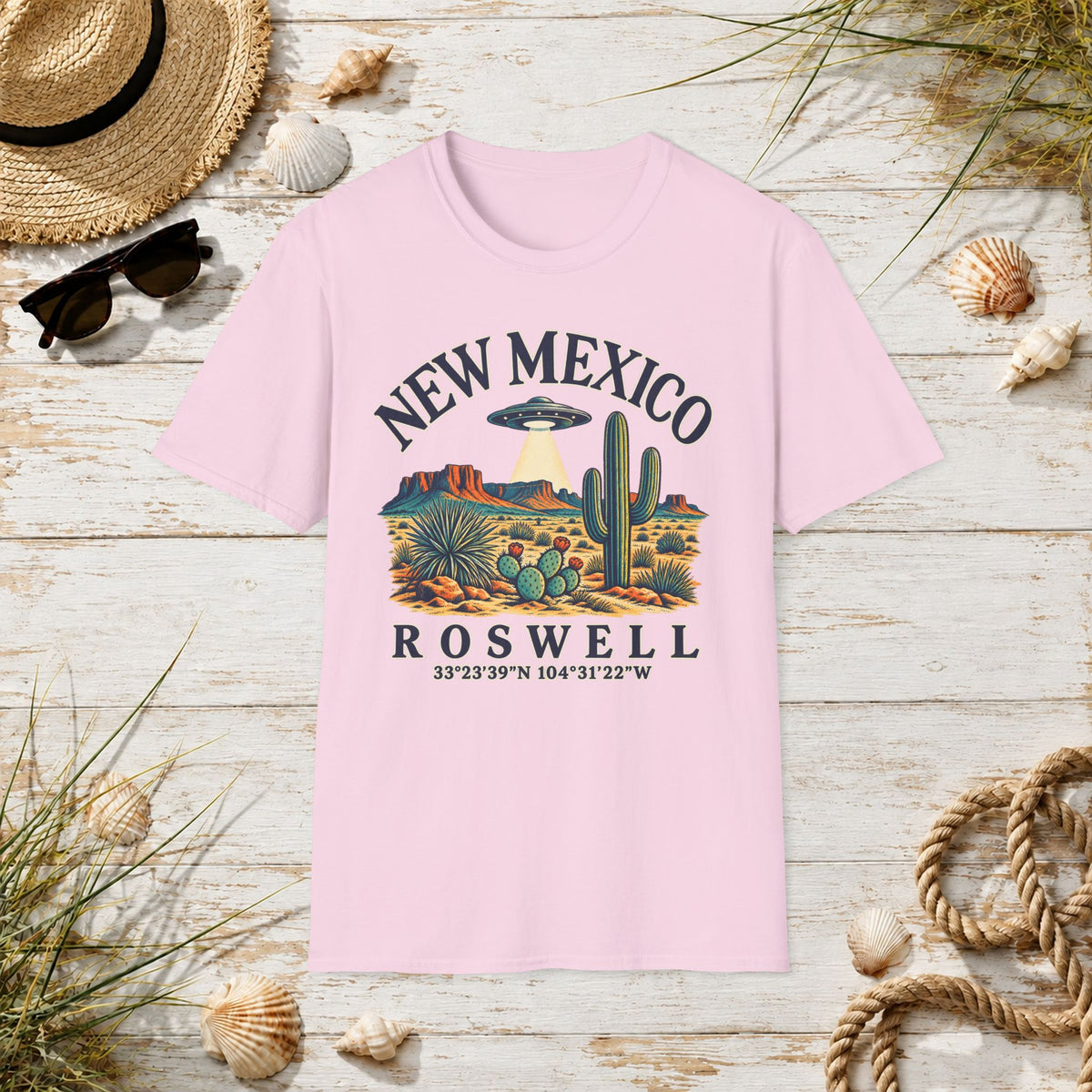 New Mexico Roswell UFO T-Shirt — Retro Desert Cactus Travel Tee