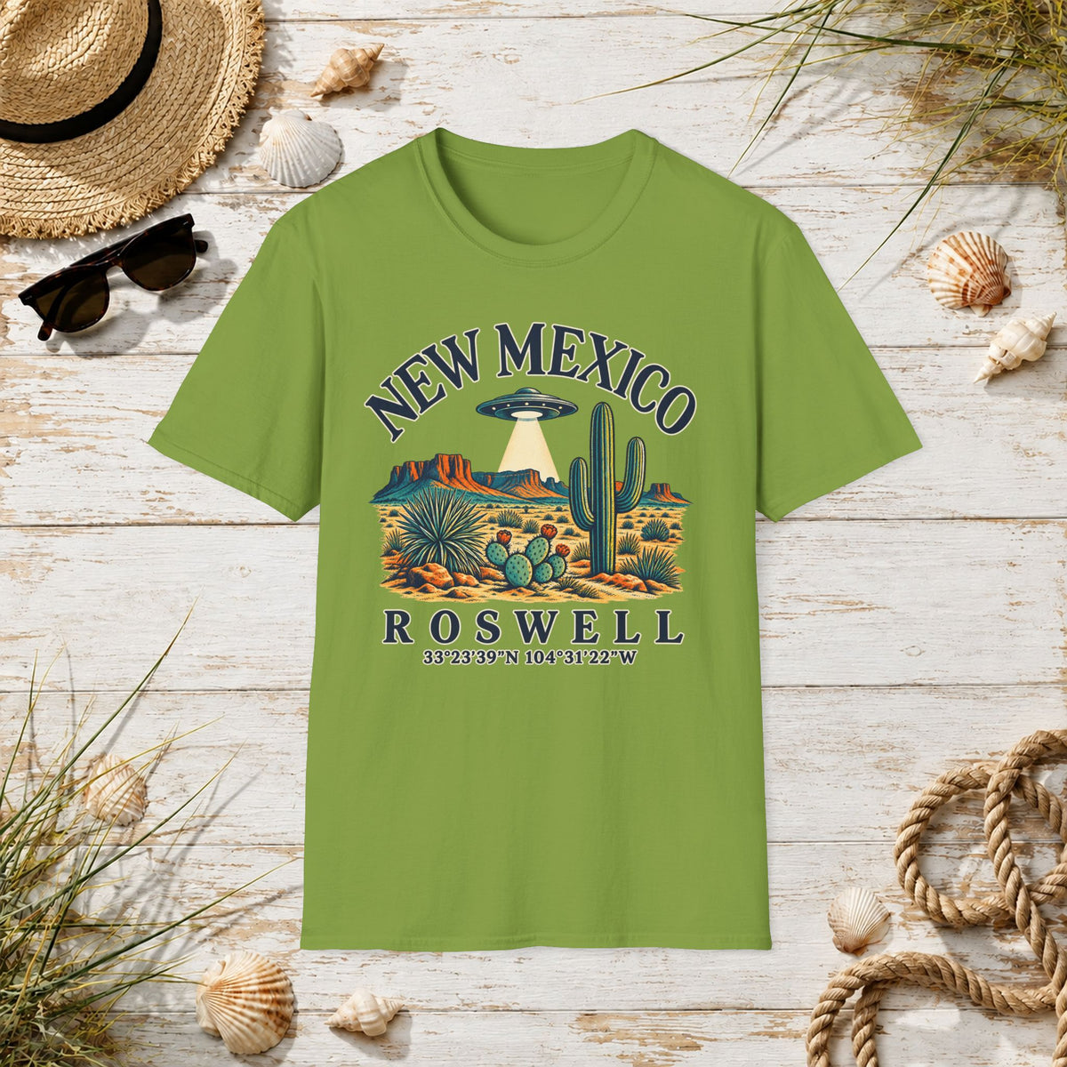 New Mexico Roswell UFO T-Shirt — Retro Desert Cactus Travel Tee
