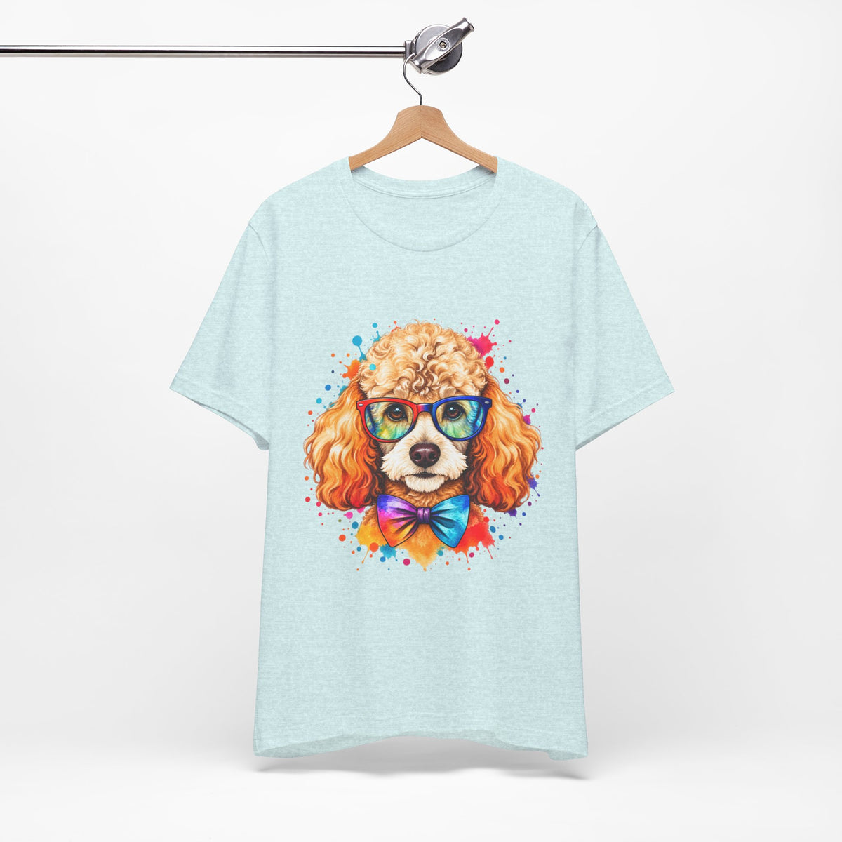 Poodle Portrait T-Shirt - Colorful Glasses & Bow Tie Dog Tee