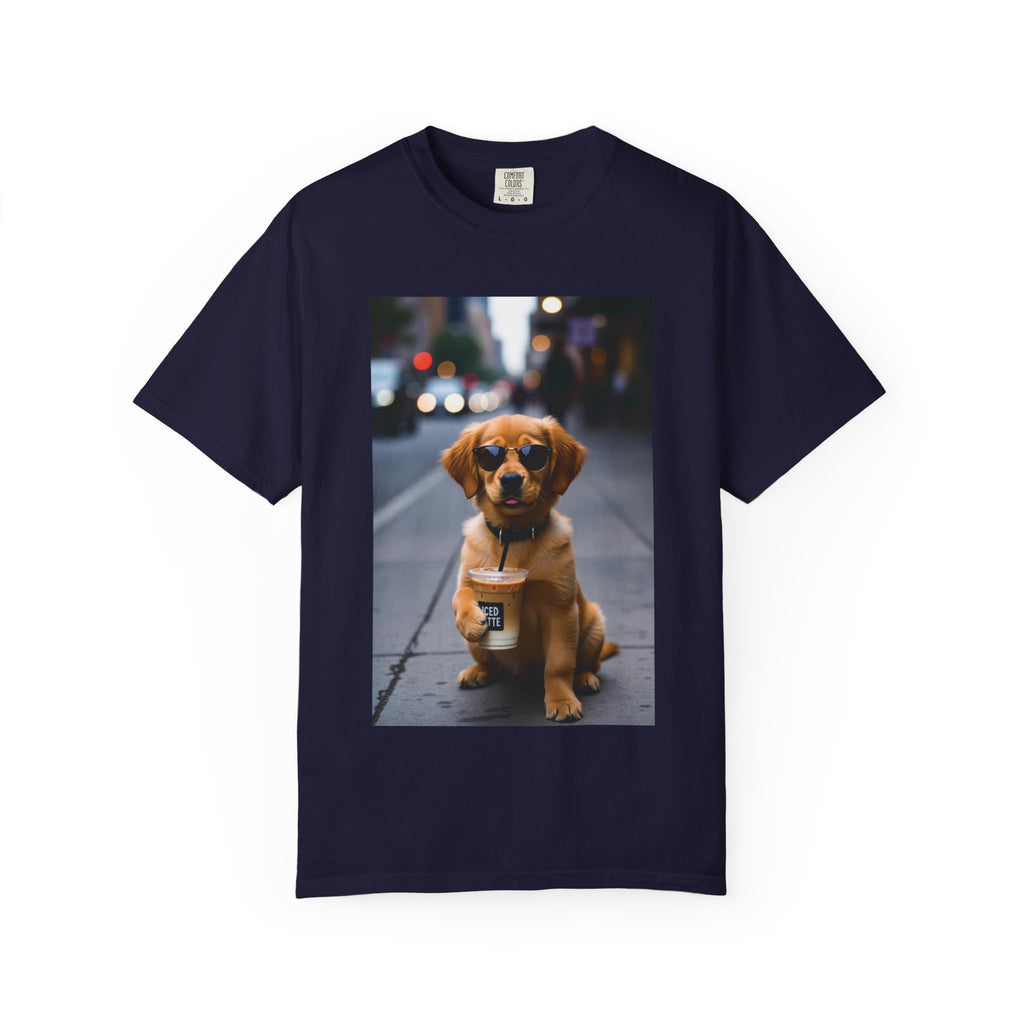 Puppy Coffee Photo T-Shirt — Cute Dog Street Photo Tee