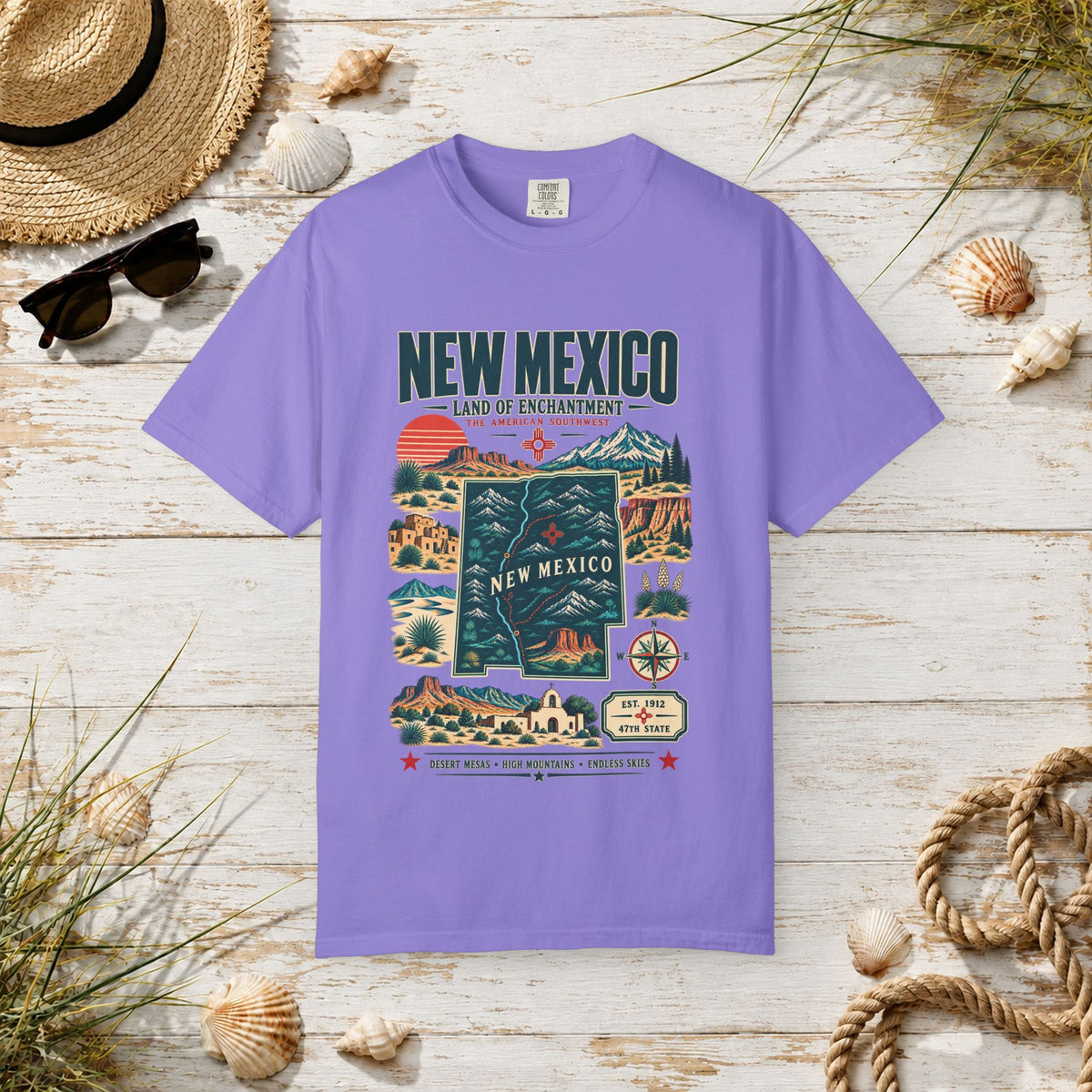 New Mexico Retro Travel T-Shirt — Land of Enchantment Vintage Map Tee