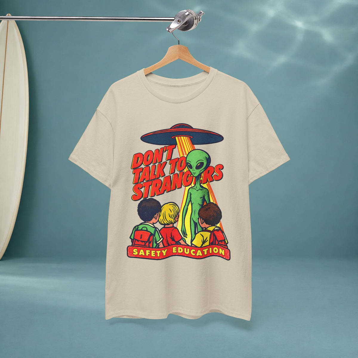 Alien 'Don't Talk to Strangers' Graphic Tee — Retro Safety Education Design