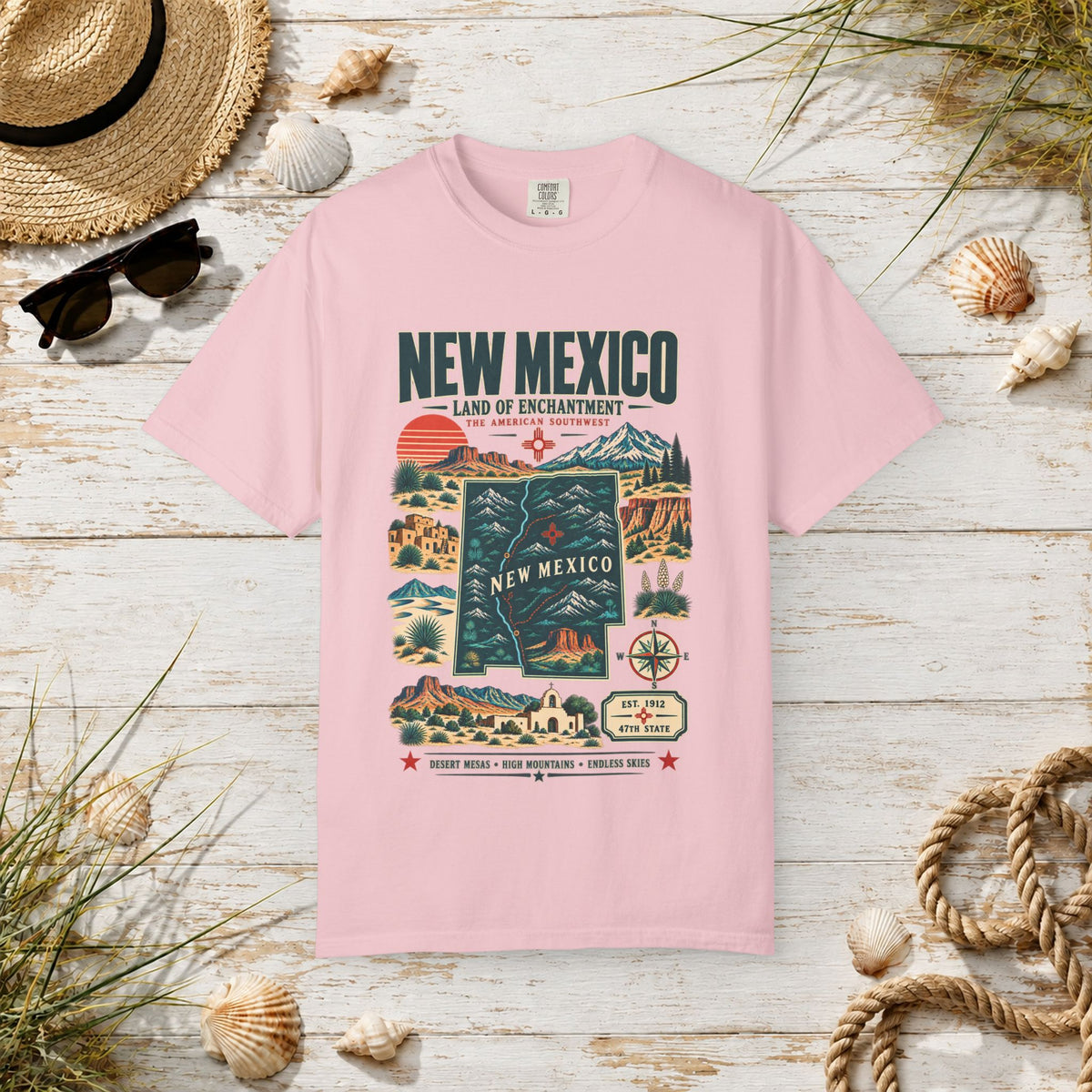 New Mexico Retro Travel T-Shirt — Land of Enchantment Vintage Map Tee