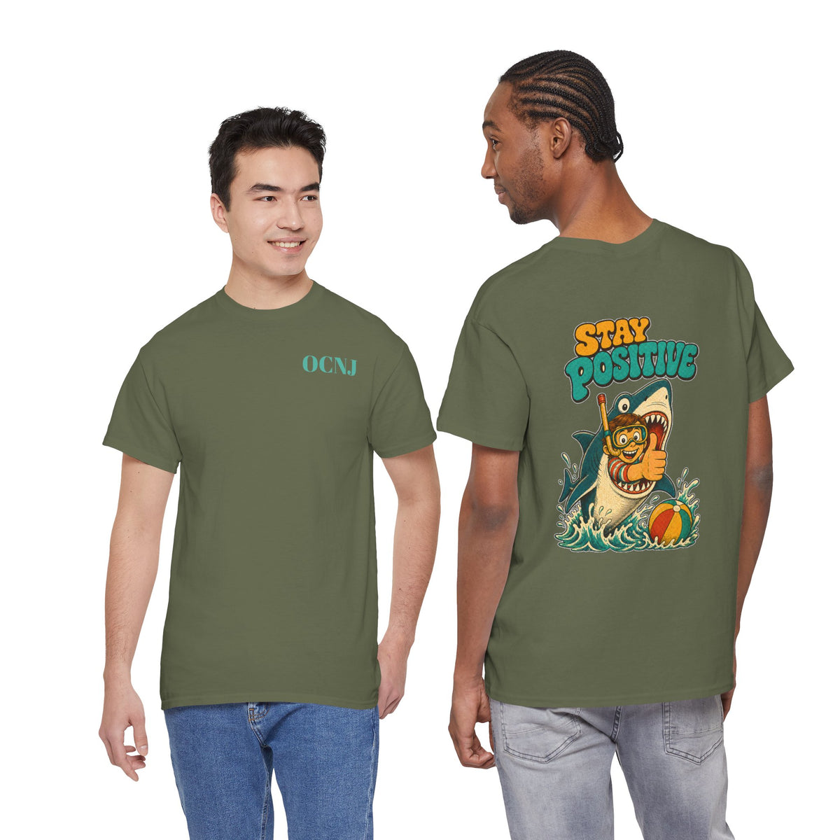 Stay Positive Shark Tee - Retro Surf Graphic T-Shirt