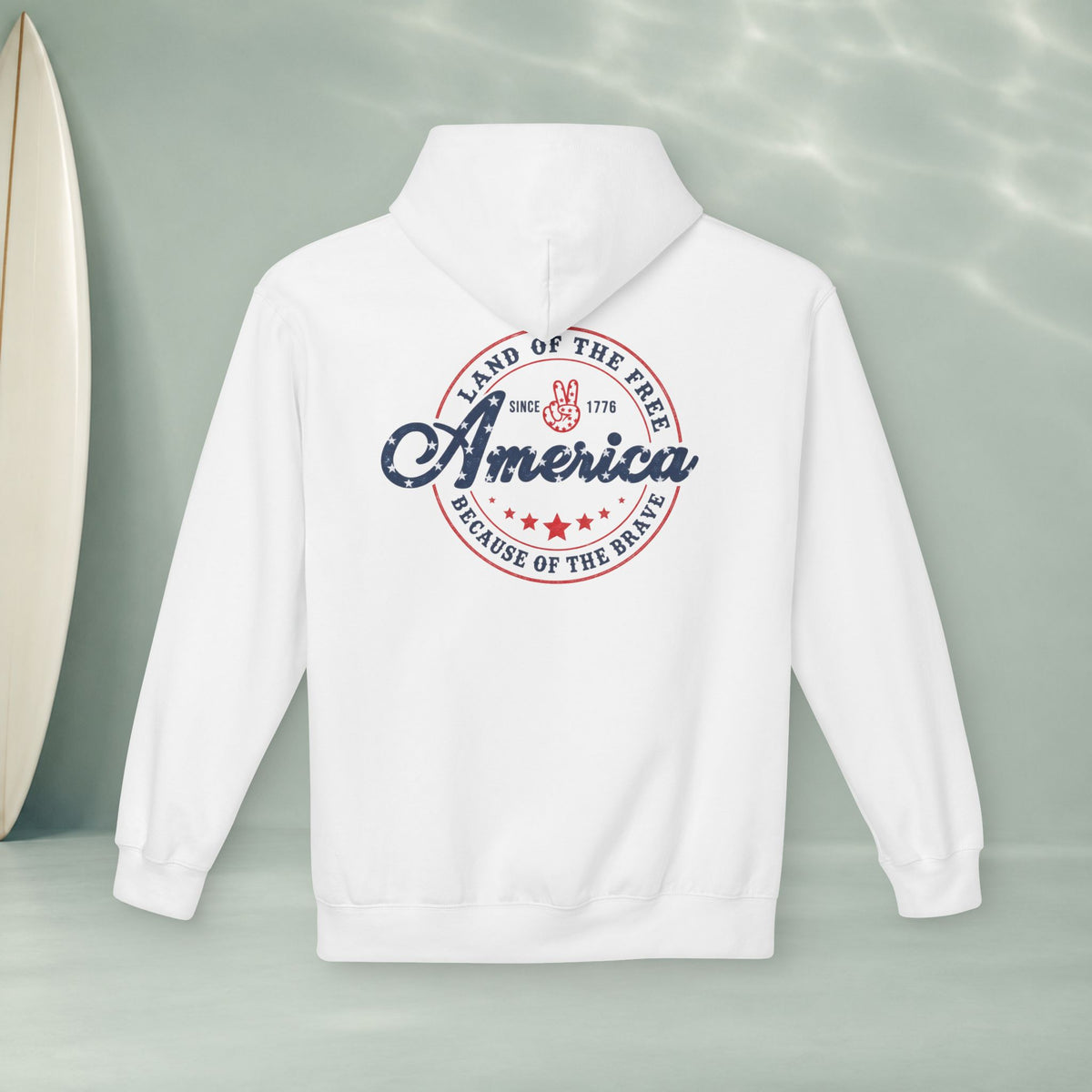 America Vintage Badge Hoodie — "Land of the Free, Because of the Brave"