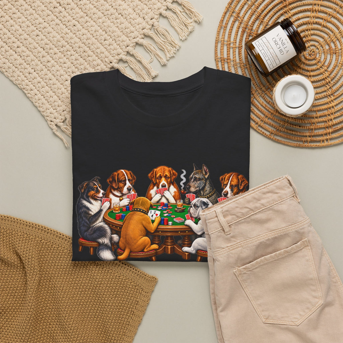 Dog Poker Night T‑Shirt — Cute Dogs Playing Cards Graphic Tee