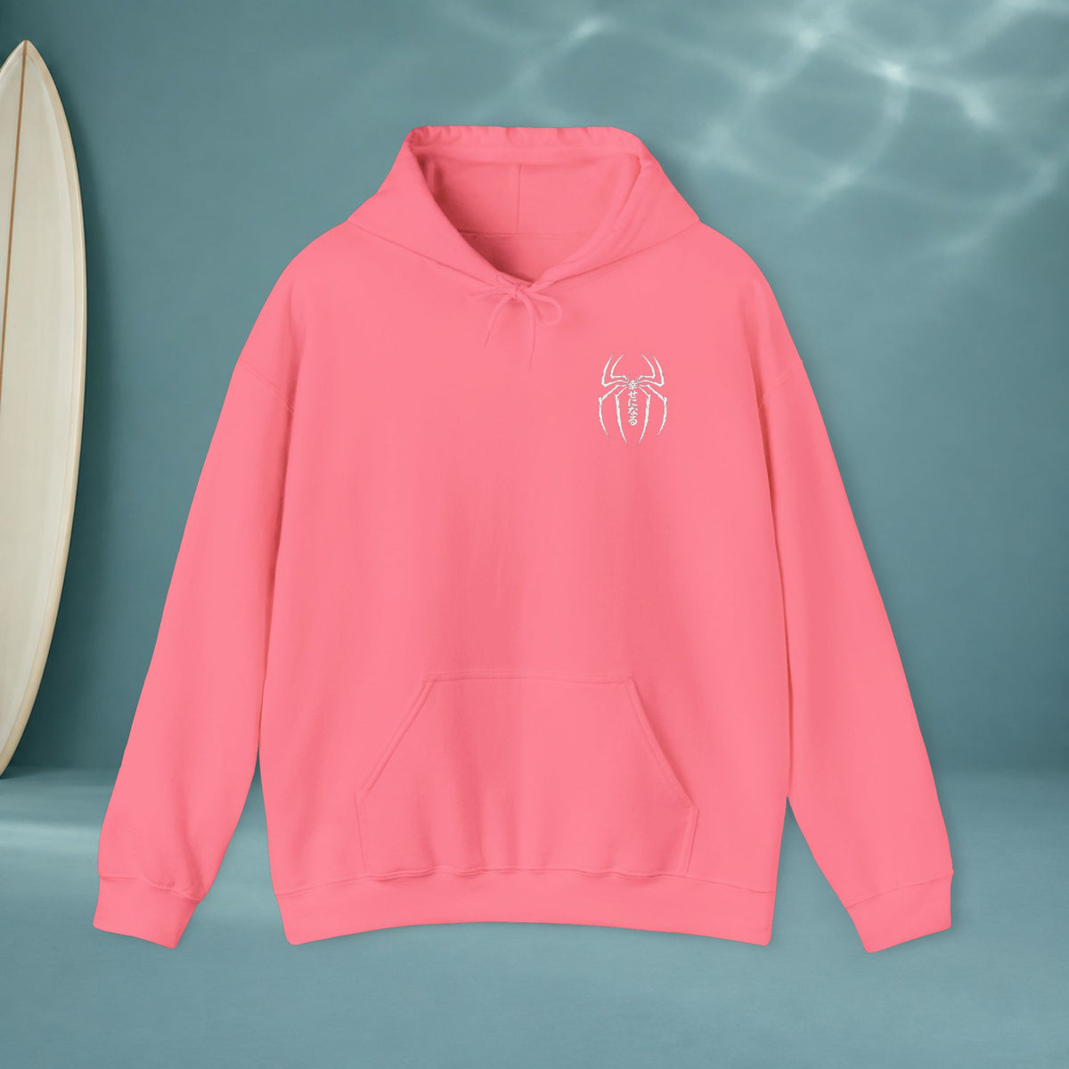 Spider Emblem Hoodie — Red Kanji Back Graphic