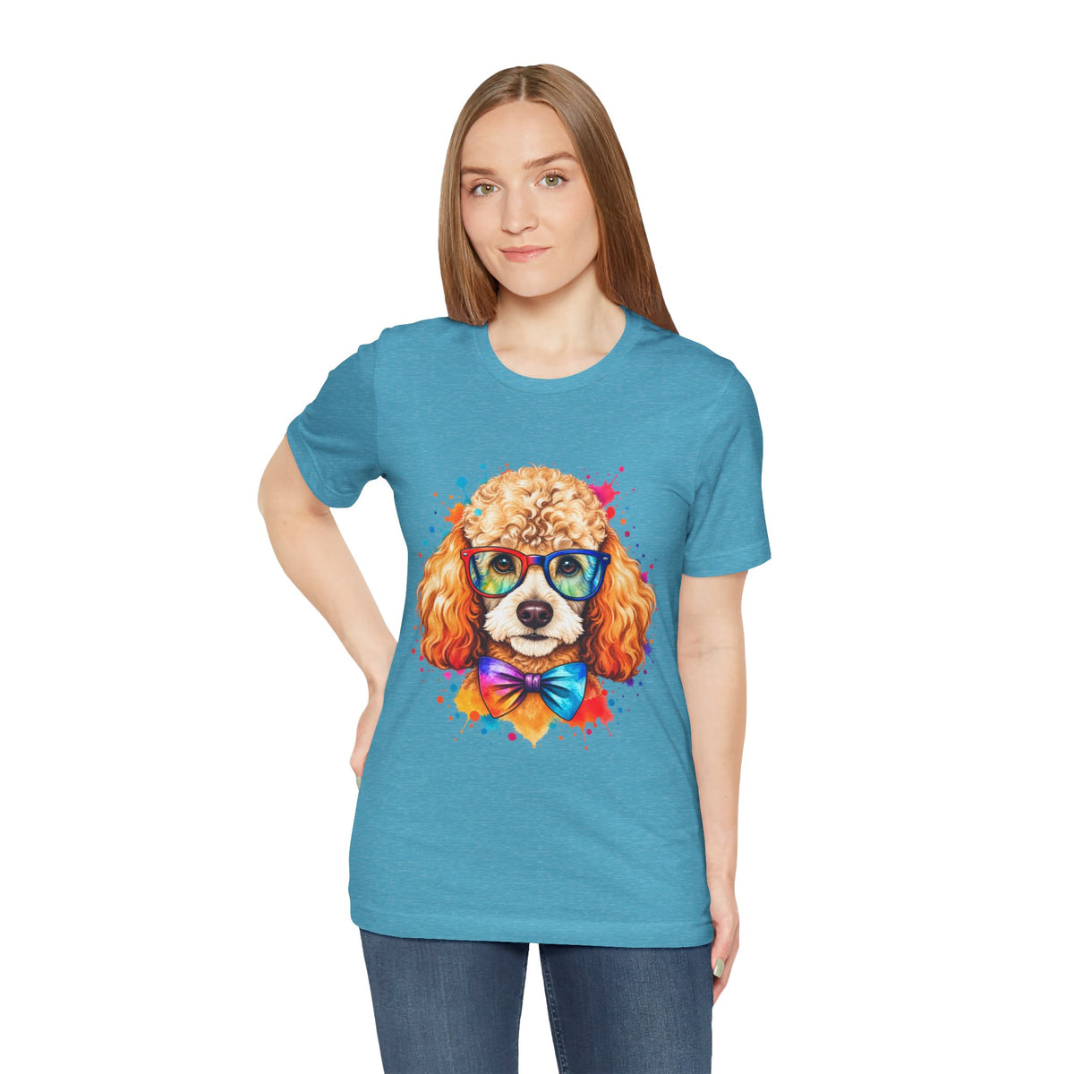 Poodle Portrait T-Shirt - Colorful Glasses & Bow Tie Dog Tee