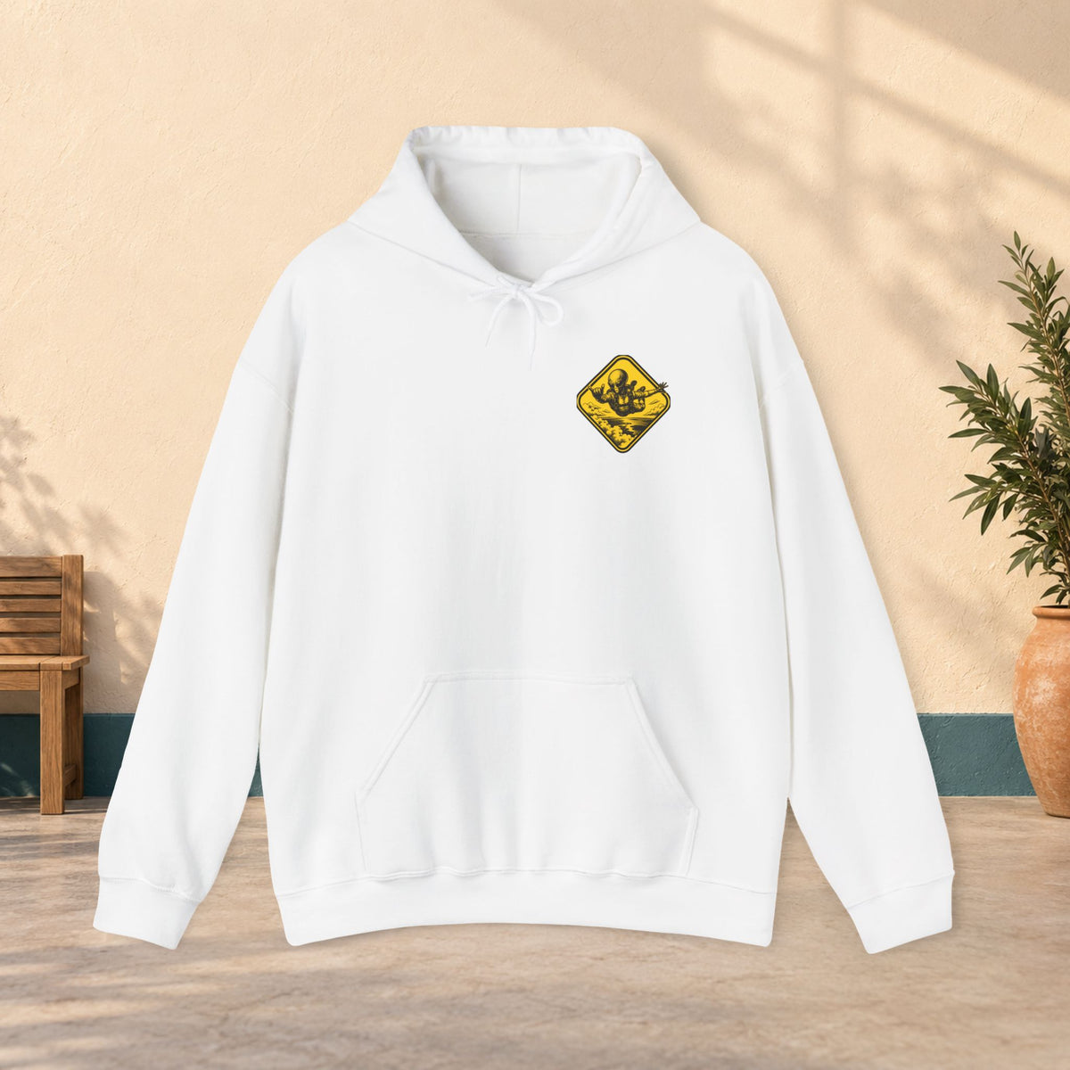 Yellow alien Graphic Hooded Sweatshirt