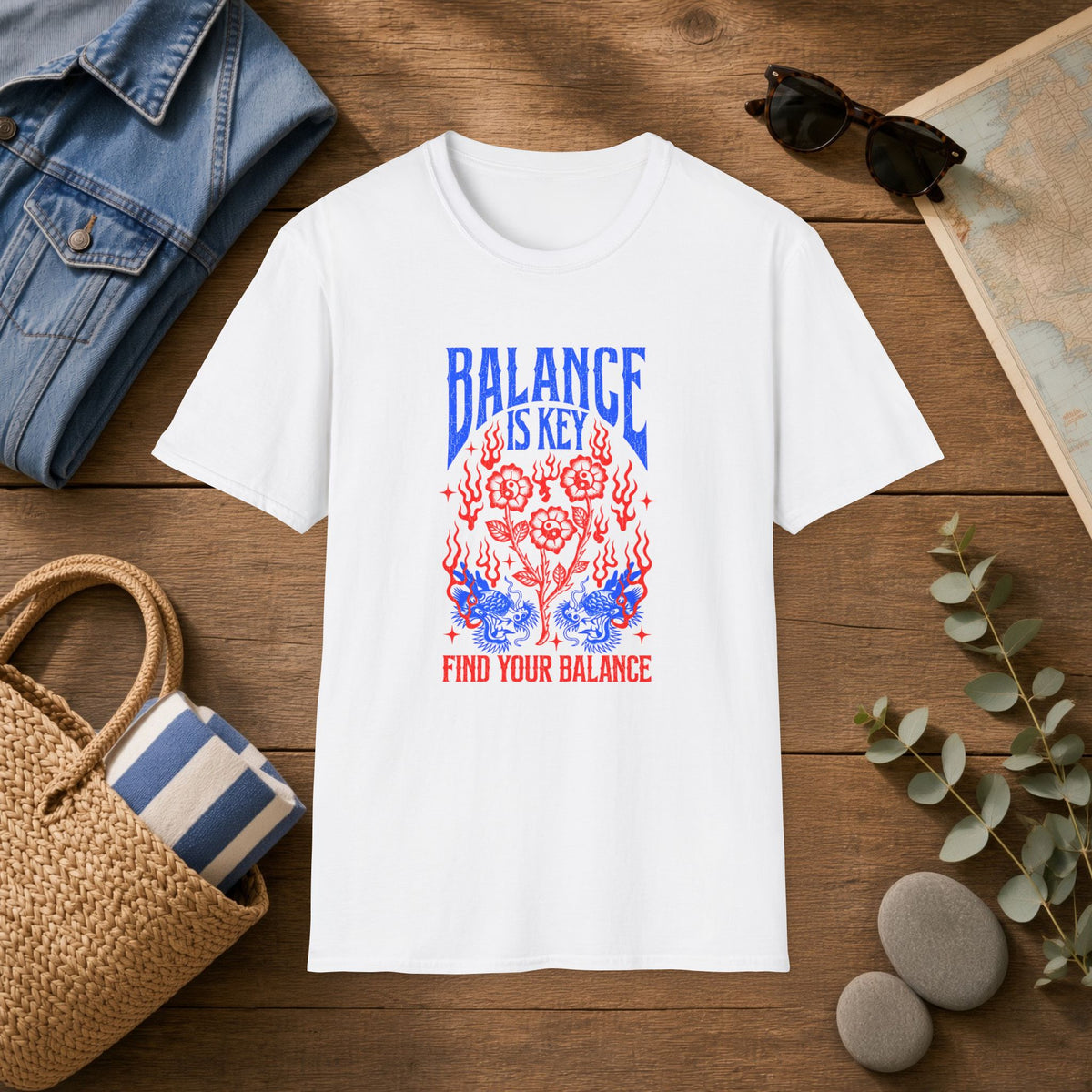 Balance Is Key T‑Shirt — Floral & Flames Wellness Tee