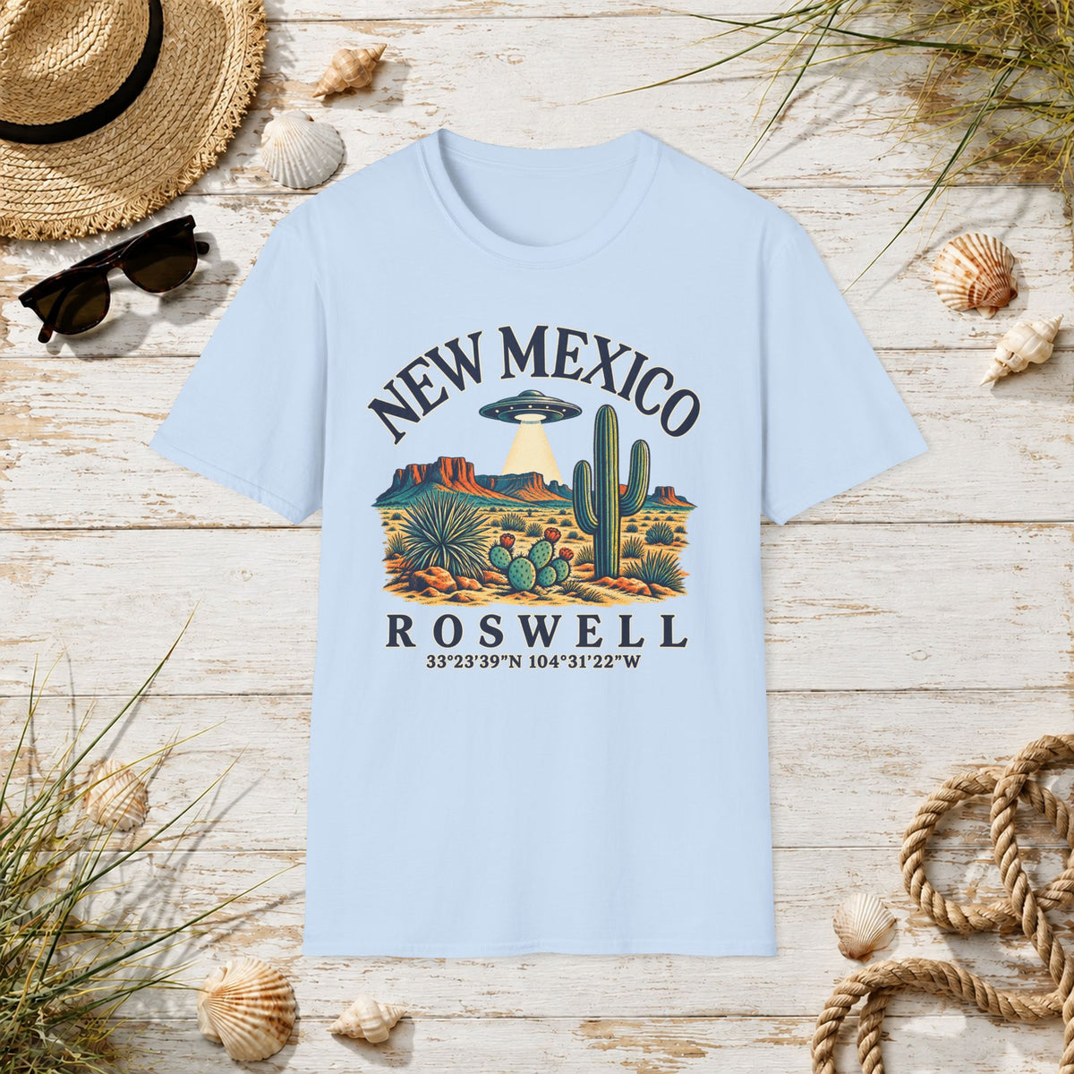 New Mexico Roswell UFO T-Shirt — Retro Desert Cactus Travel Tee