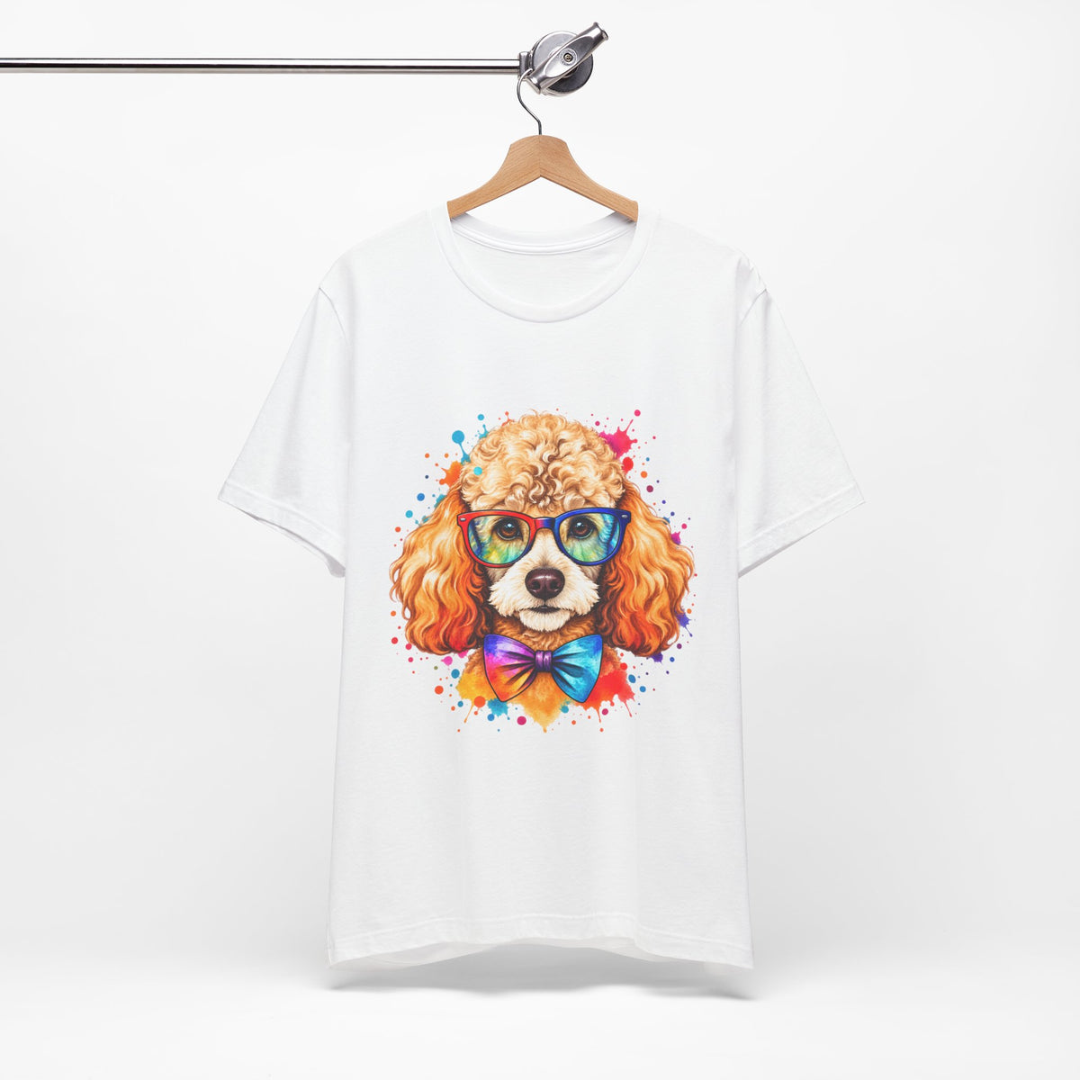 Poodle Portrait T-Shirt - Colorful Glasses & Bow Tie Dog Tee