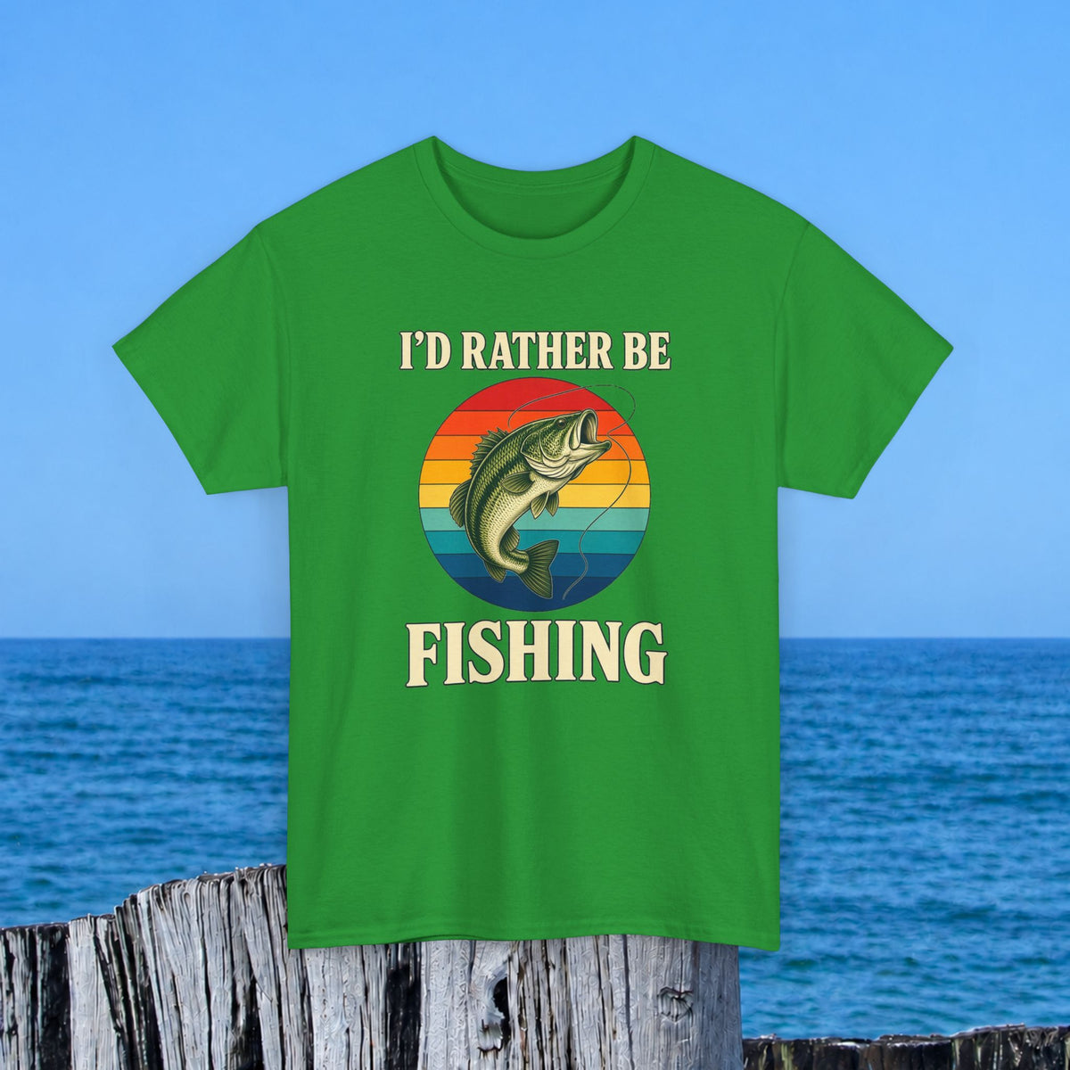 Fishing T-Shirt — "I'd Rather Be Fishing" Retro Bass Tee