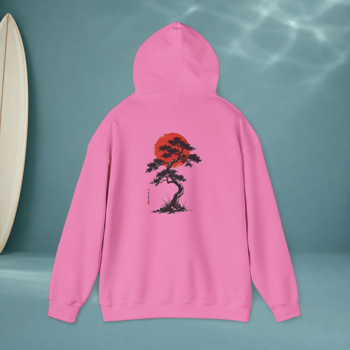 Bonsai & Koi Hoodie — Japanese Red Sun Graphic Hooded Sweatshirt