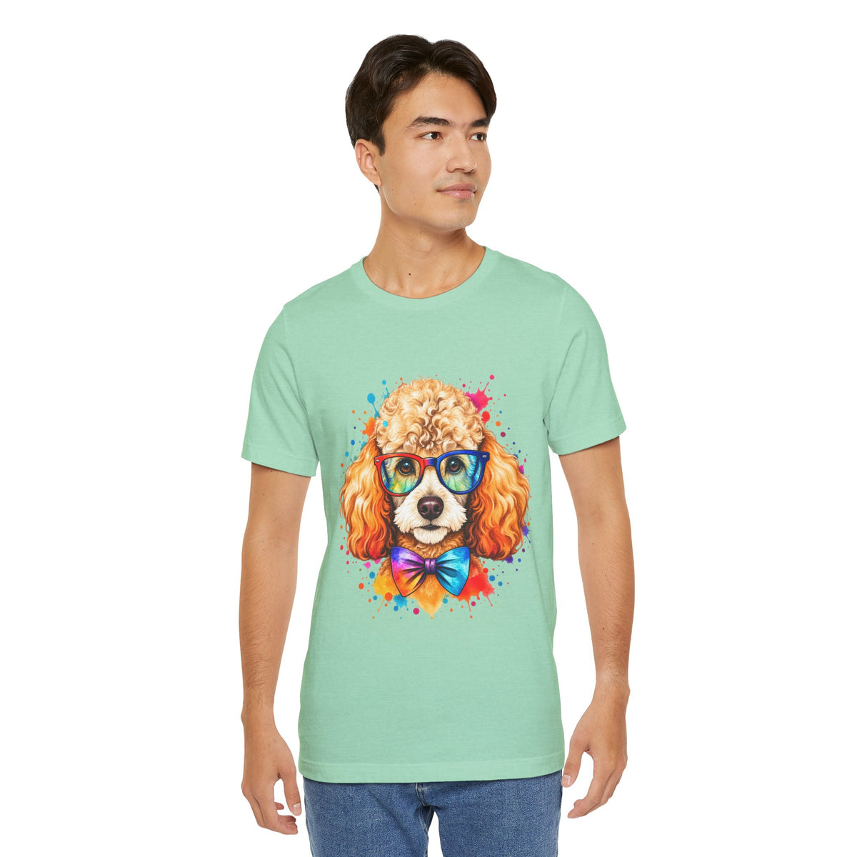 Poodle Portrait T-Shirt - Colorful Glasses & Bow Tie Dog Tee