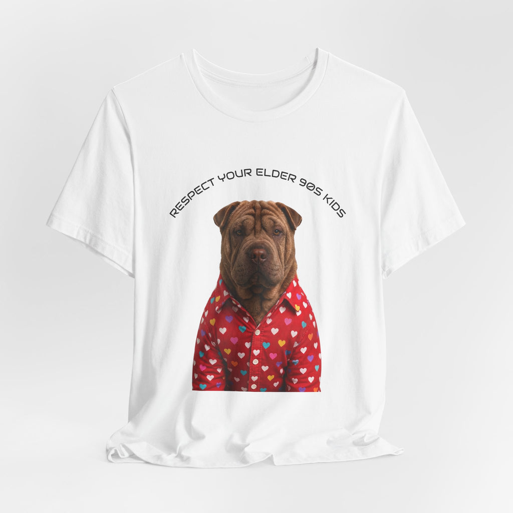 Respect Your Elder Dog Tee — Cute Shar Pei in Heart Pajamas Graphic T‑Shirt