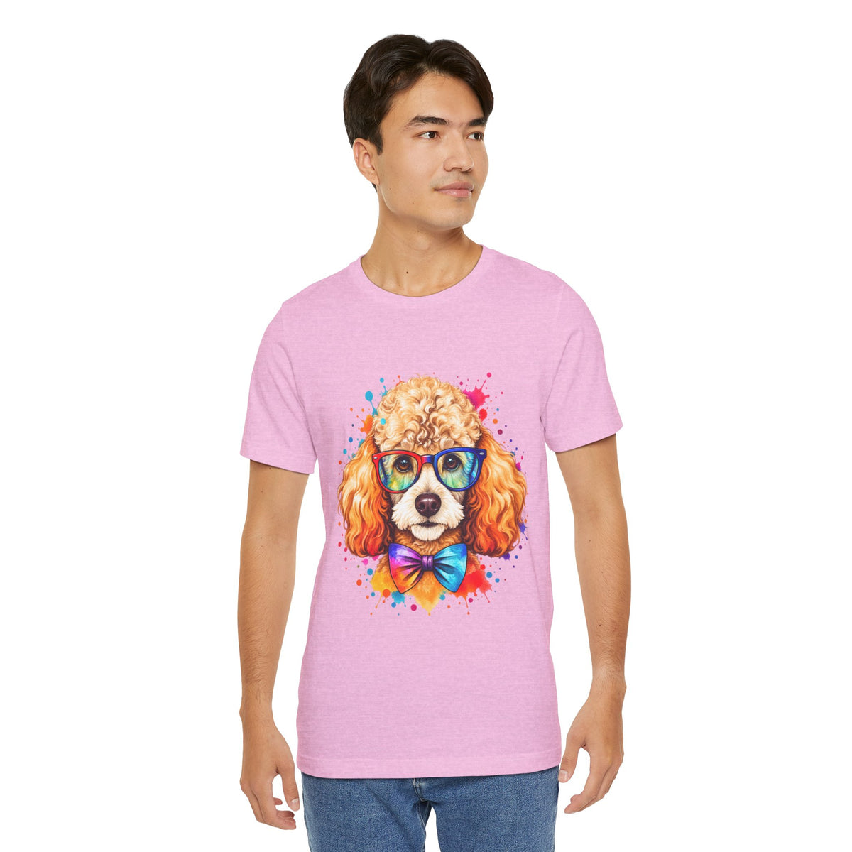 Poodle Portrait T-Shirt - Colorful Glasses & Bow Tie Dog Tee