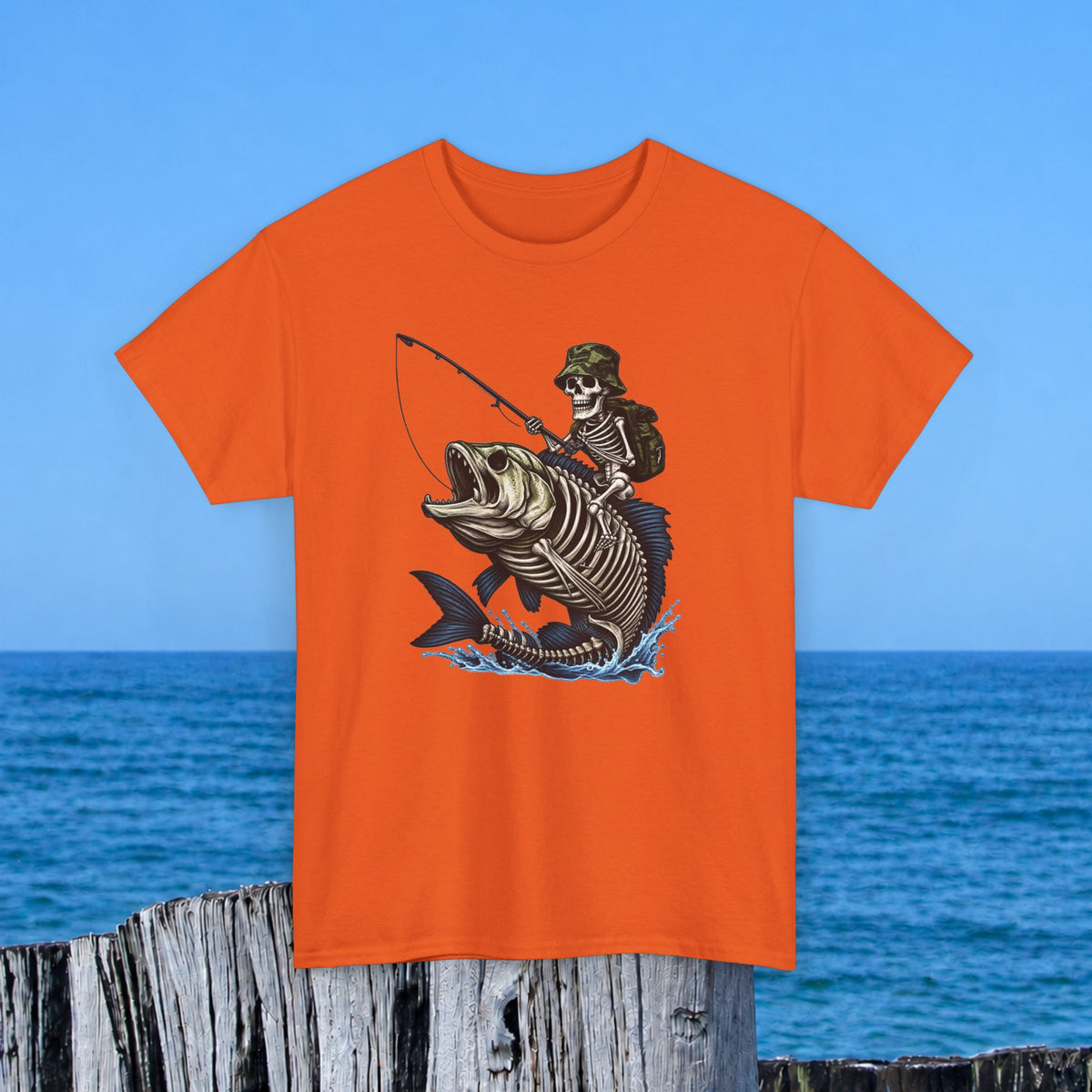Fishing Skeleton Graphic Tee — Vintage Grim Reaper Angler Shirt