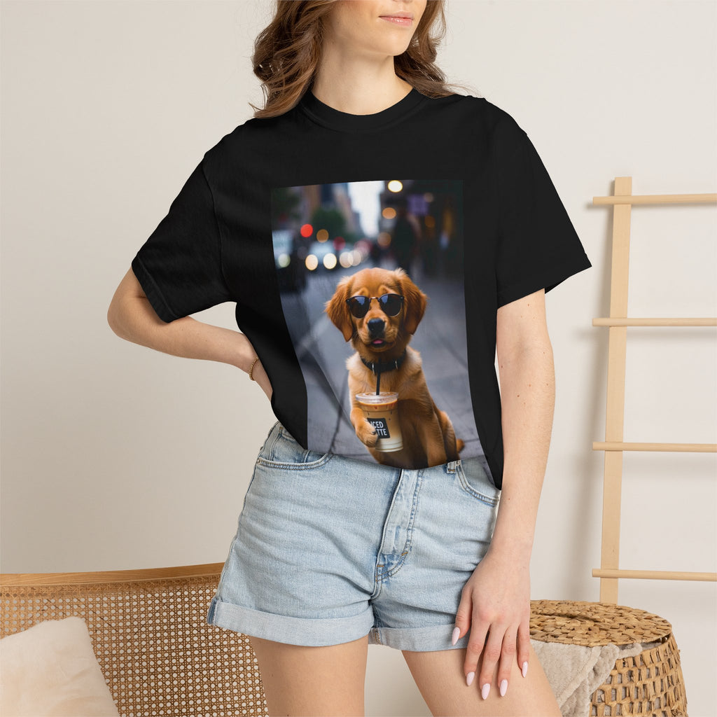Puppy Coffee Photo T-Shirt — Cute Dog Street Photo Tee