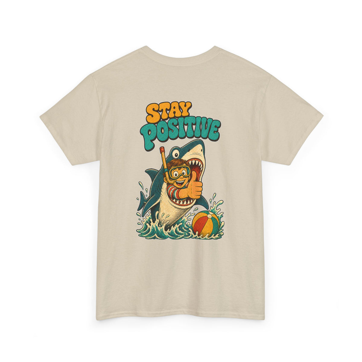 Stay Positive Shark Tee - Retro Surf Graphic T-Shirt