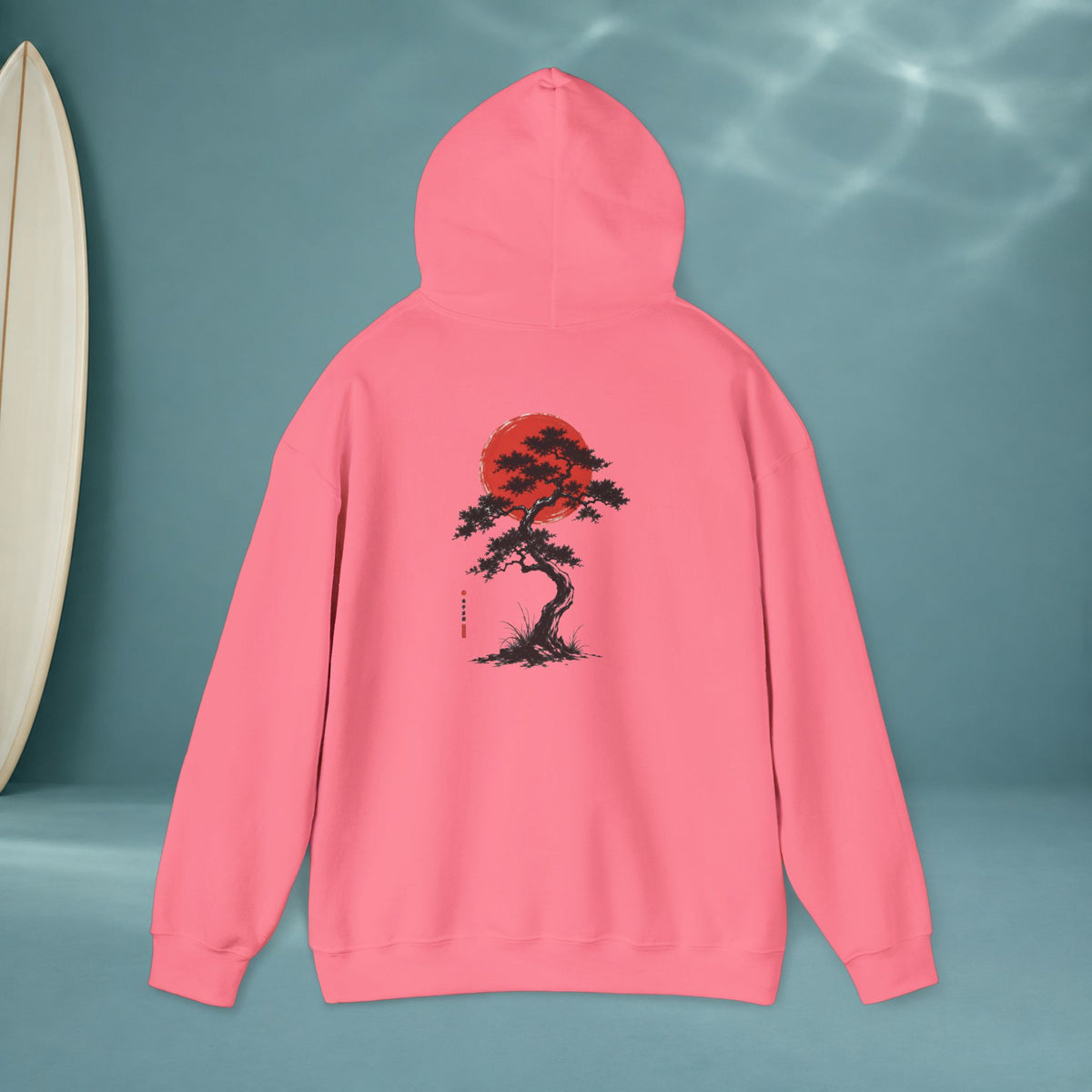 Bonsai & Koi Hoodie — Japanese Red Sun Graphic Hooded Sweatshirt